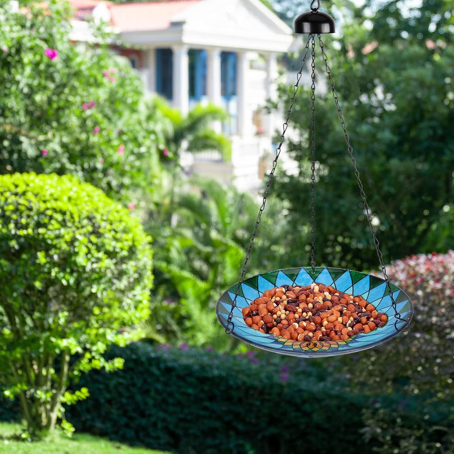 MUMTOP Hanging Bird Bath - Bird Baths for Outdoors, 12 Inch Glass Bird