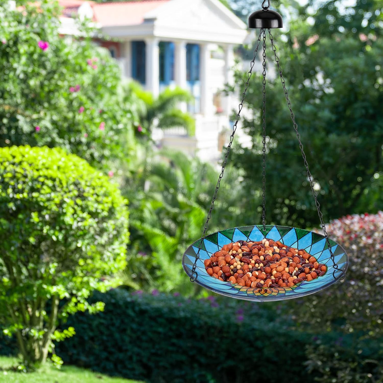 MUMTOP Hanging Bird Bath - Bird Baths for Outdoors, 12 Inch Glass Bird