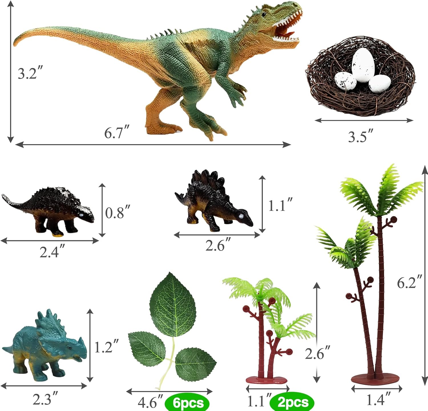 26 PCS Dinosaur Cake Toppers With Dinosaur Eggs Leaves Trees Cake Deco