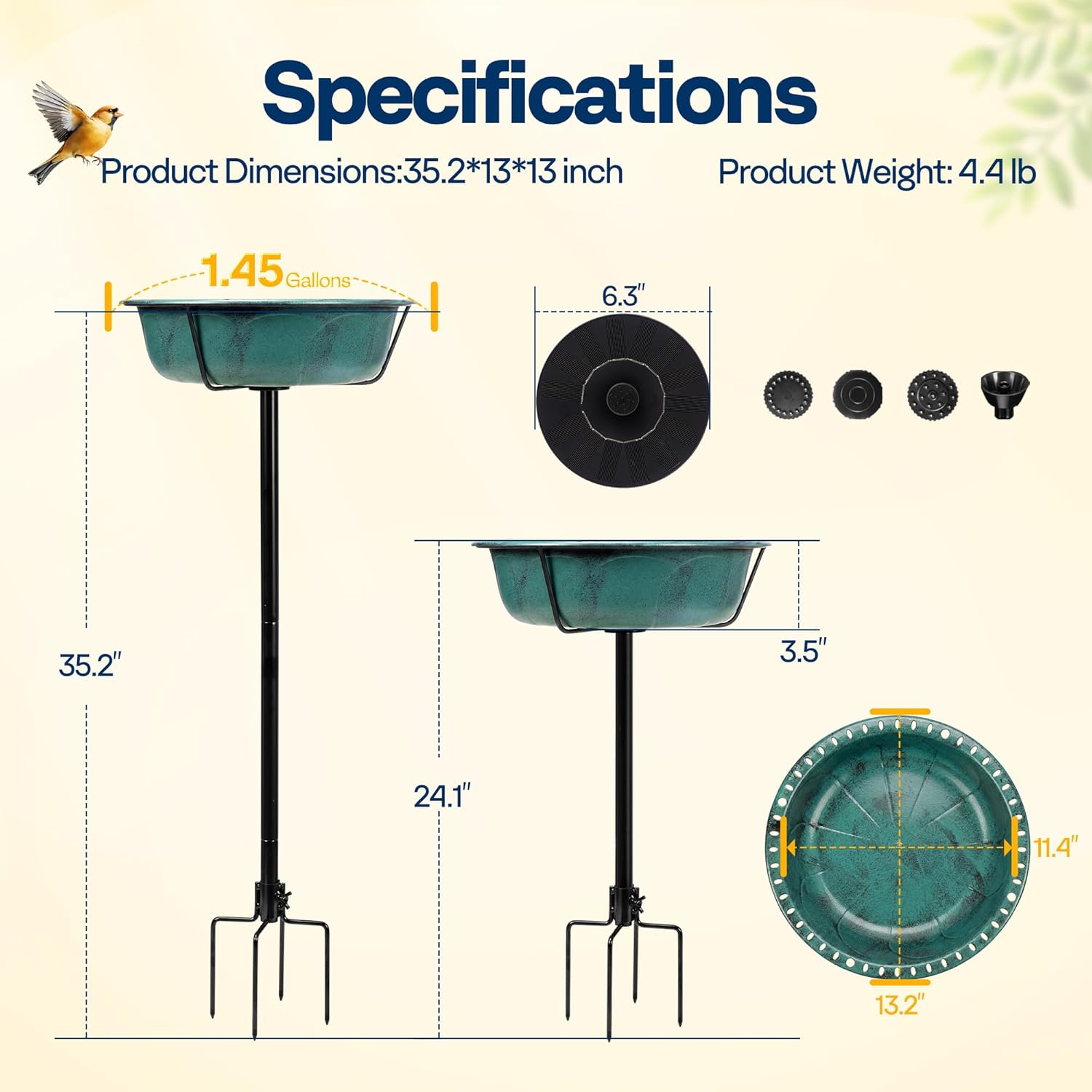VIVOHOME Bird Bath with Solar Fountain for Outside, Weather-Resistant 