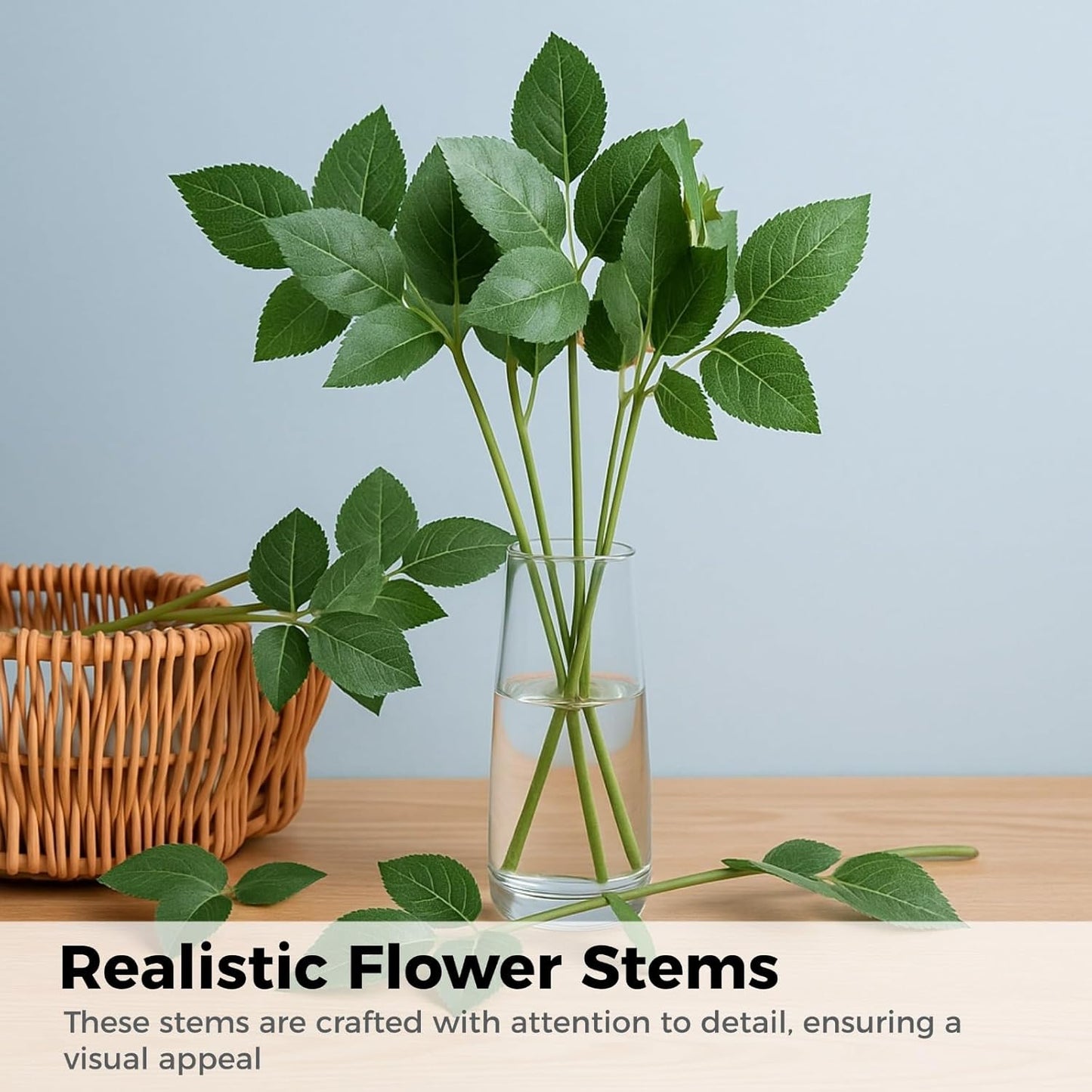 OMISTAR 50 Pcs Artificial Rose Stems, DIY Fake Flower Stems with Green