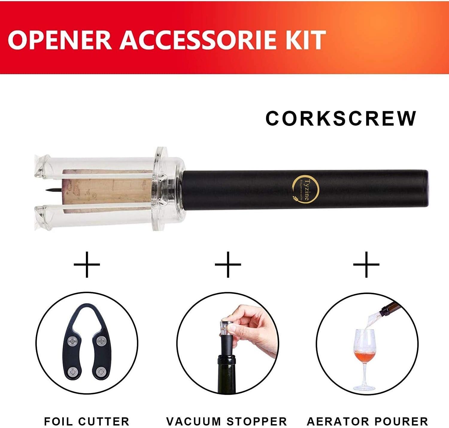 Air Pressure Pump Bottle Opener With Foil Cutter,Aerator Pourer,Vacuum