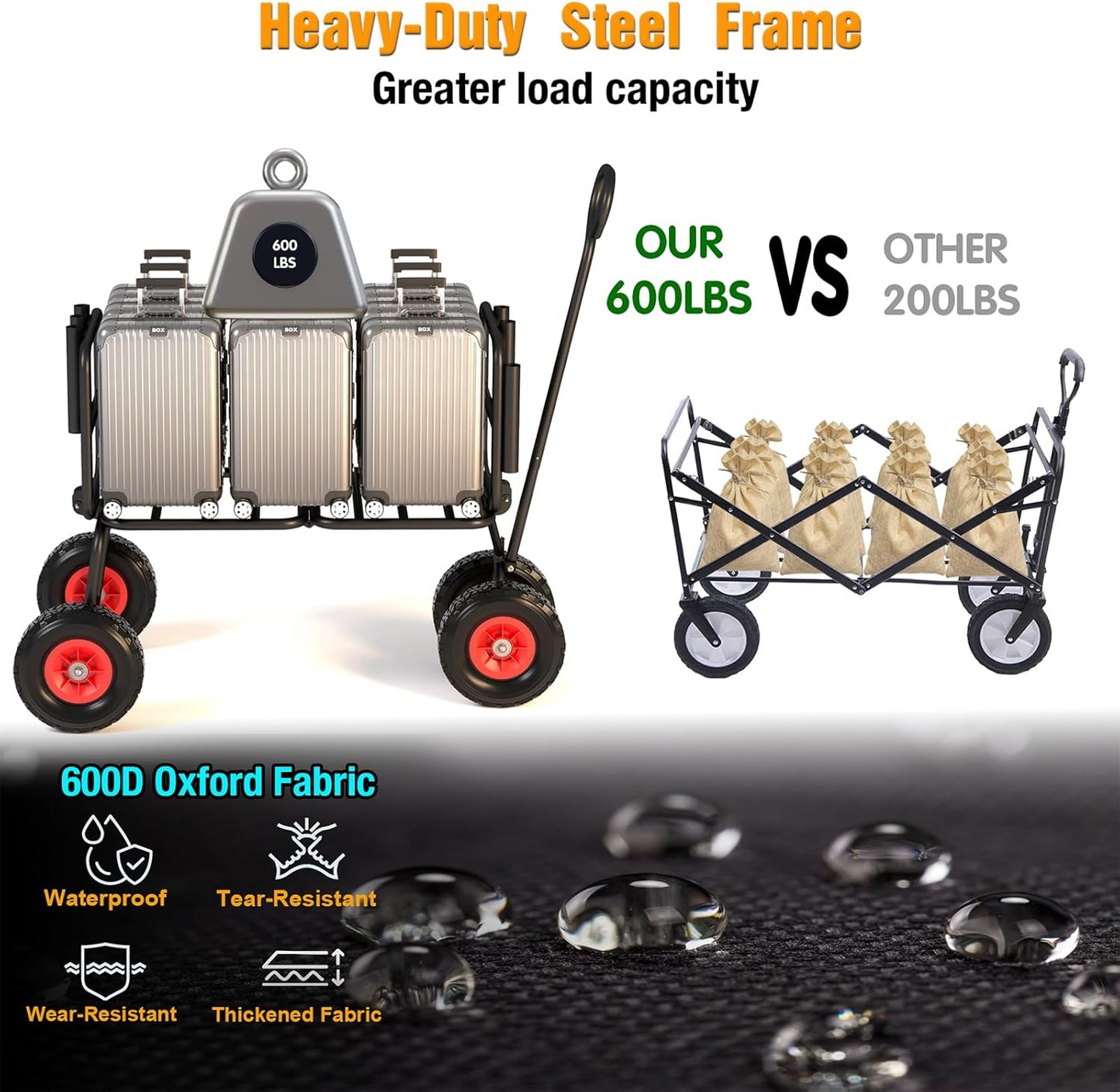 3 in 1 Beach Fishing Cart, Heavy Duty Garden Carts w/All Terrain Infla