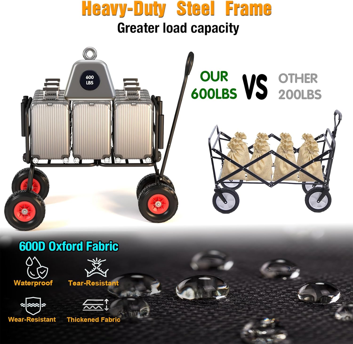 3 in 1 Beach Fishing Cart, Heavy Duty Garden Carts w/All Terrain Infla