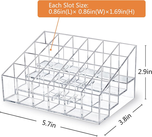 Lipstick Organizer,Small Clear Plastic Compact Lip Gloss Chapstick Perfume Sample Mascara Holder with 24 Slots