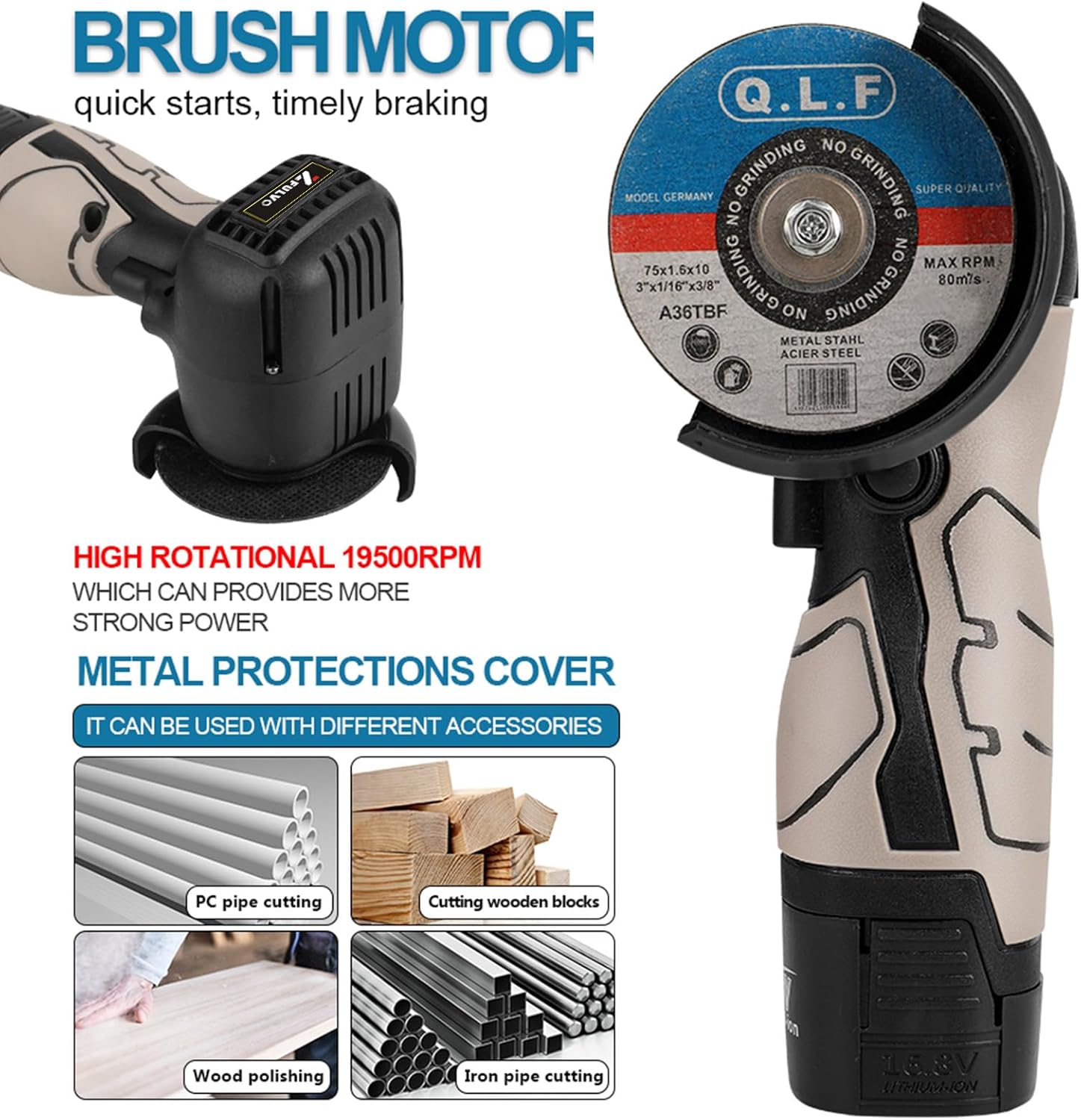 Cordless Brush Angle Grinder Kit, 19500rpm Mini Electric Angle Grindin