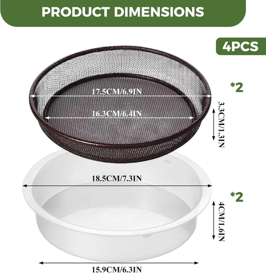 4PCS Bird Feeder Tray, Hanging Birdfeeder & Birdbath 2 Mesh Trays & 2 Water Bowls for Garden, Outdoor Wild Bird Feeding Station