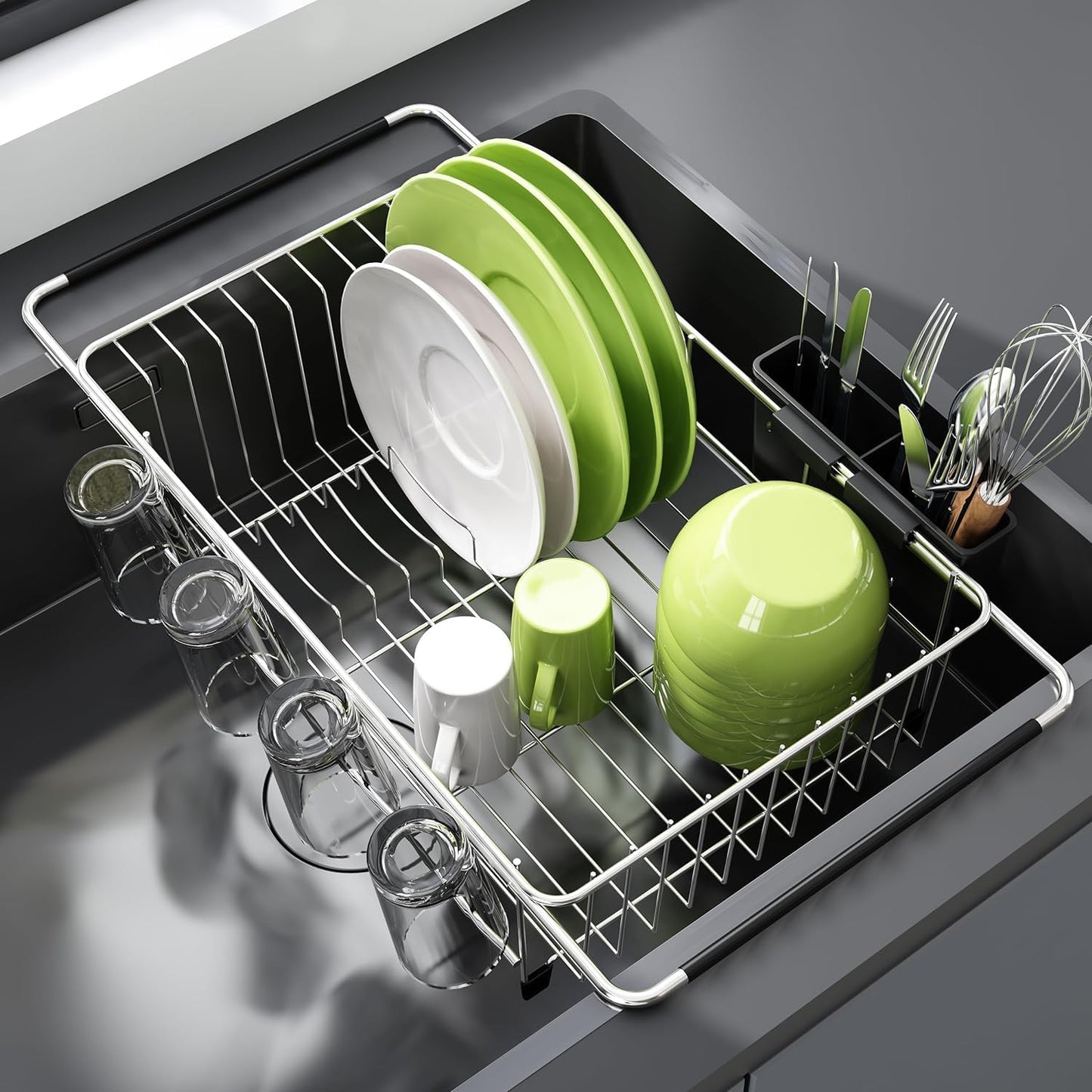 JASIWAY Dish Drying Rack in Sink, Expandable Stainless Steel Dish Drai