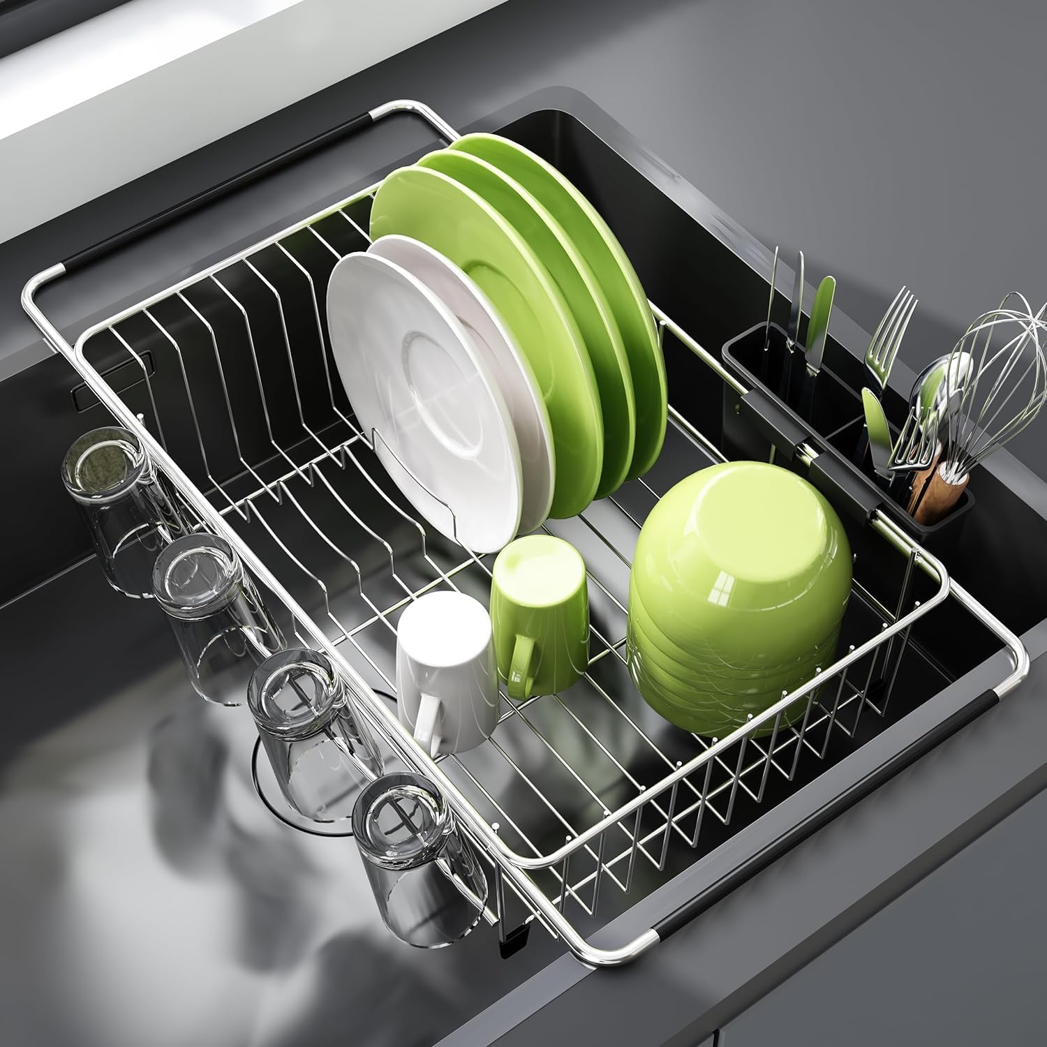 JASIWAY Dish Drying Rack in Sink, Expandable Stainless Steel Dish Drai