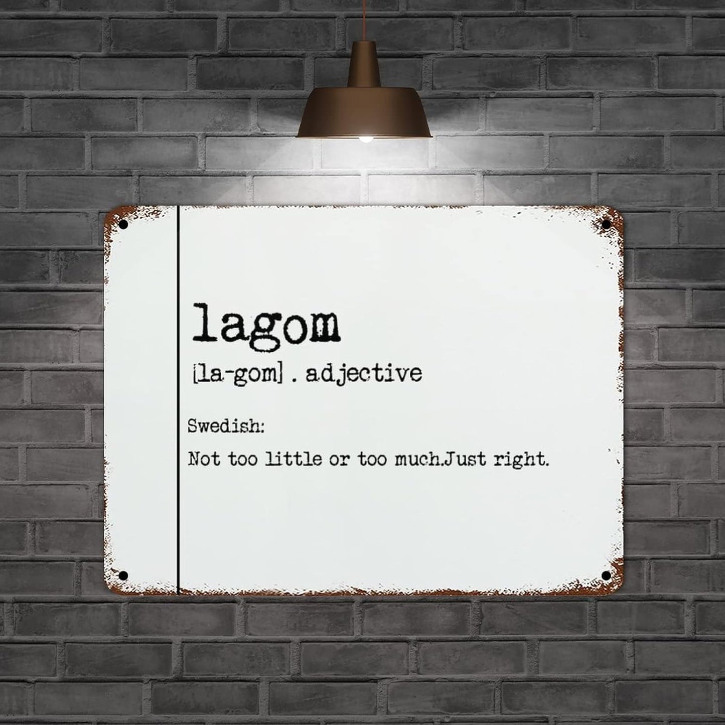 Lagom Definition Metal Sign Lagom Definition Typography Aluminum Metal Sign Vintage Metal Wall Sign Rustic Wall Art for Home Man Cave Door Porch Garden Party 12x16 inch