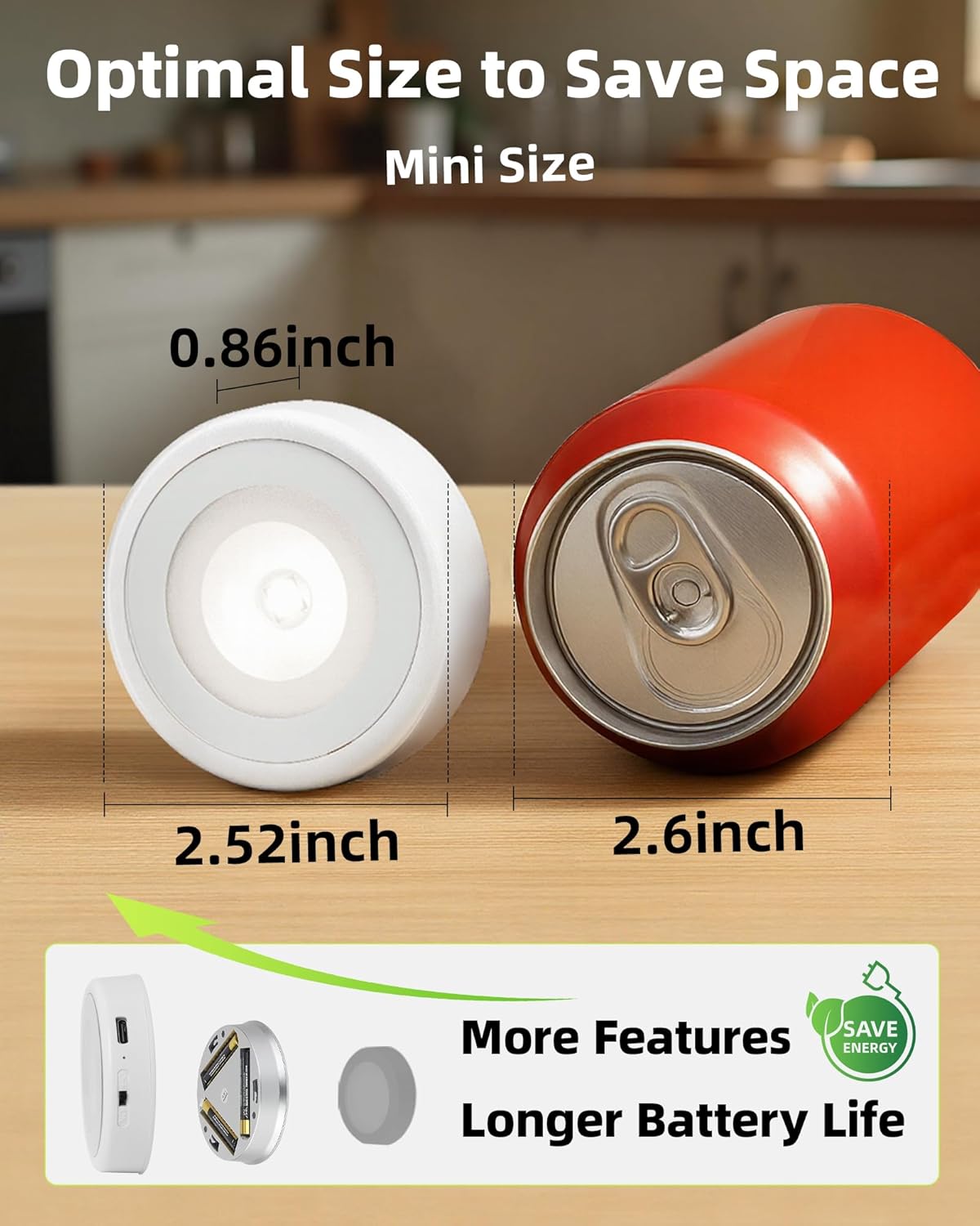 EZVALO LED Puck Lights, Rechargeable Battery Touch Light, 2.5'' Mini T