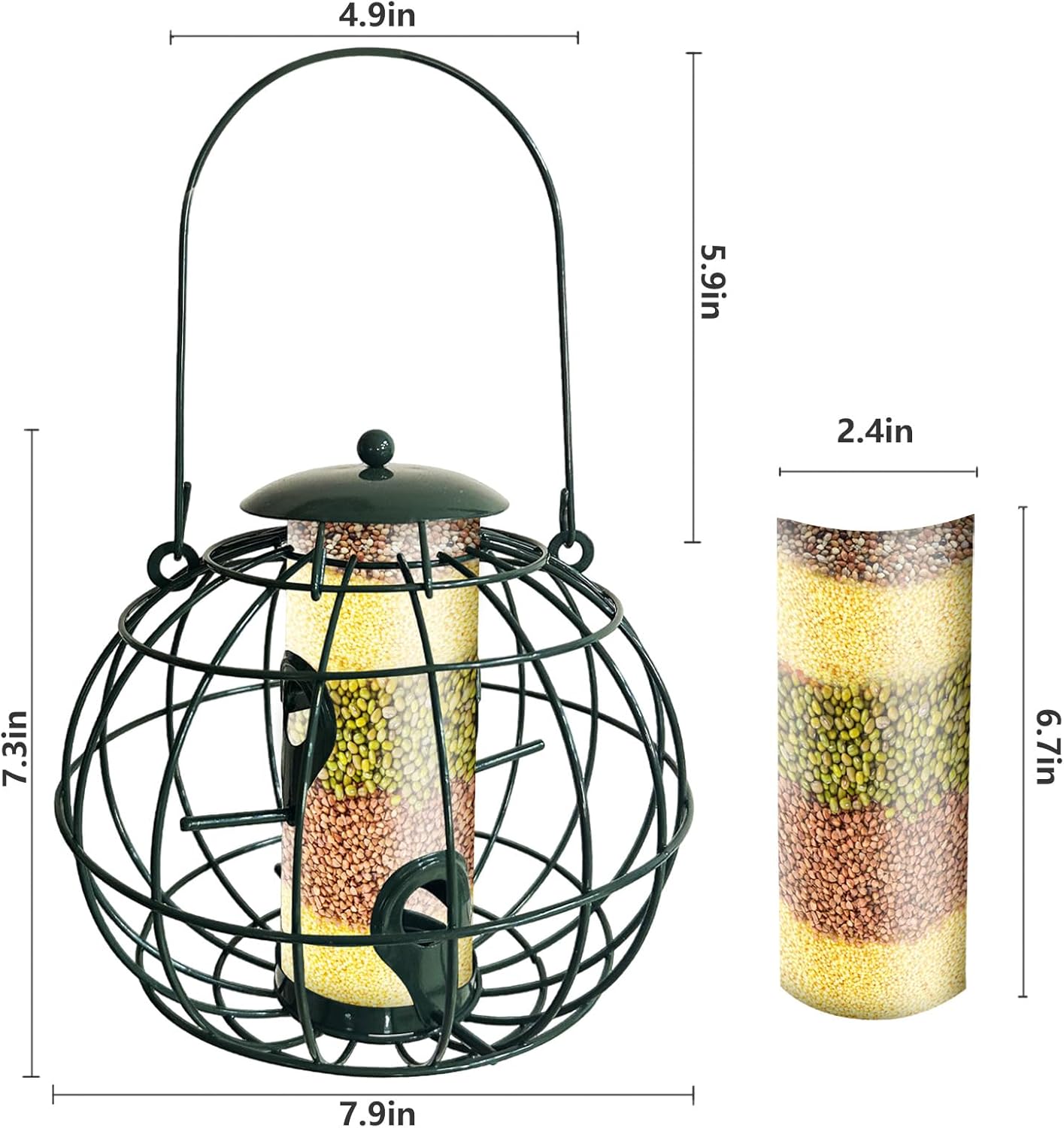 Squirrel Proof Bird Feeder - Outdoor Hanging Wild Bird Feeder, Large Capacity Weatherproof Tube Feeder with Base Tray, Finch Birdfeeder, Green