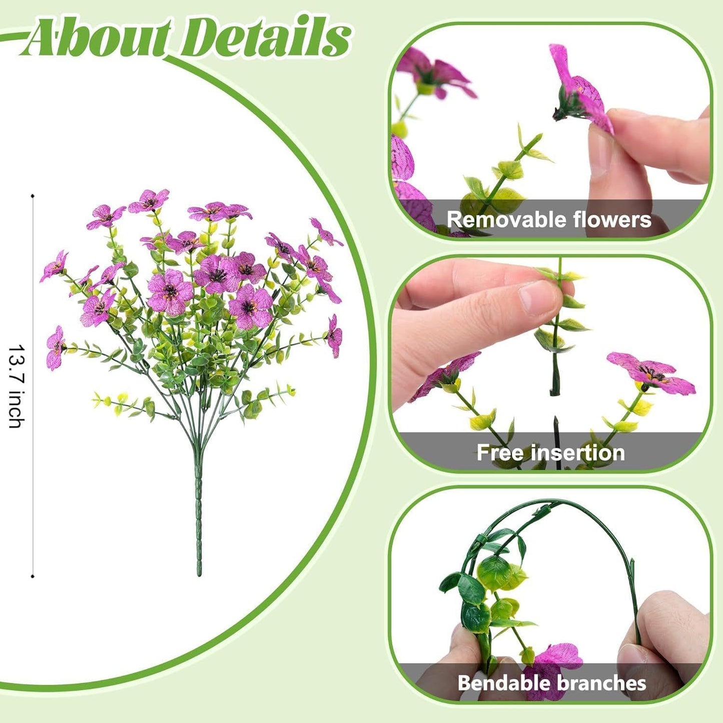 Artificial Fake Plants Flowers for Outdoor Spring Decor, 12 Bundles Faux Silk Mums for Planter Pot Colorful UV Resistant Look Real for Front Door Porch Patio Outside Yard(Purple Pink)