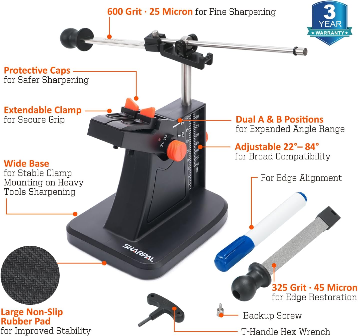 SHARPAL 201H Diamond Scissor & Garden Tool Sharpener – Adjustable 22°-84° Angle, 325/600 Grit Plates | Sharpening for Kitchen, Hair Cutting, Sewing Scissors, Lawn Mower Blades, Pruners & Hedge Shears