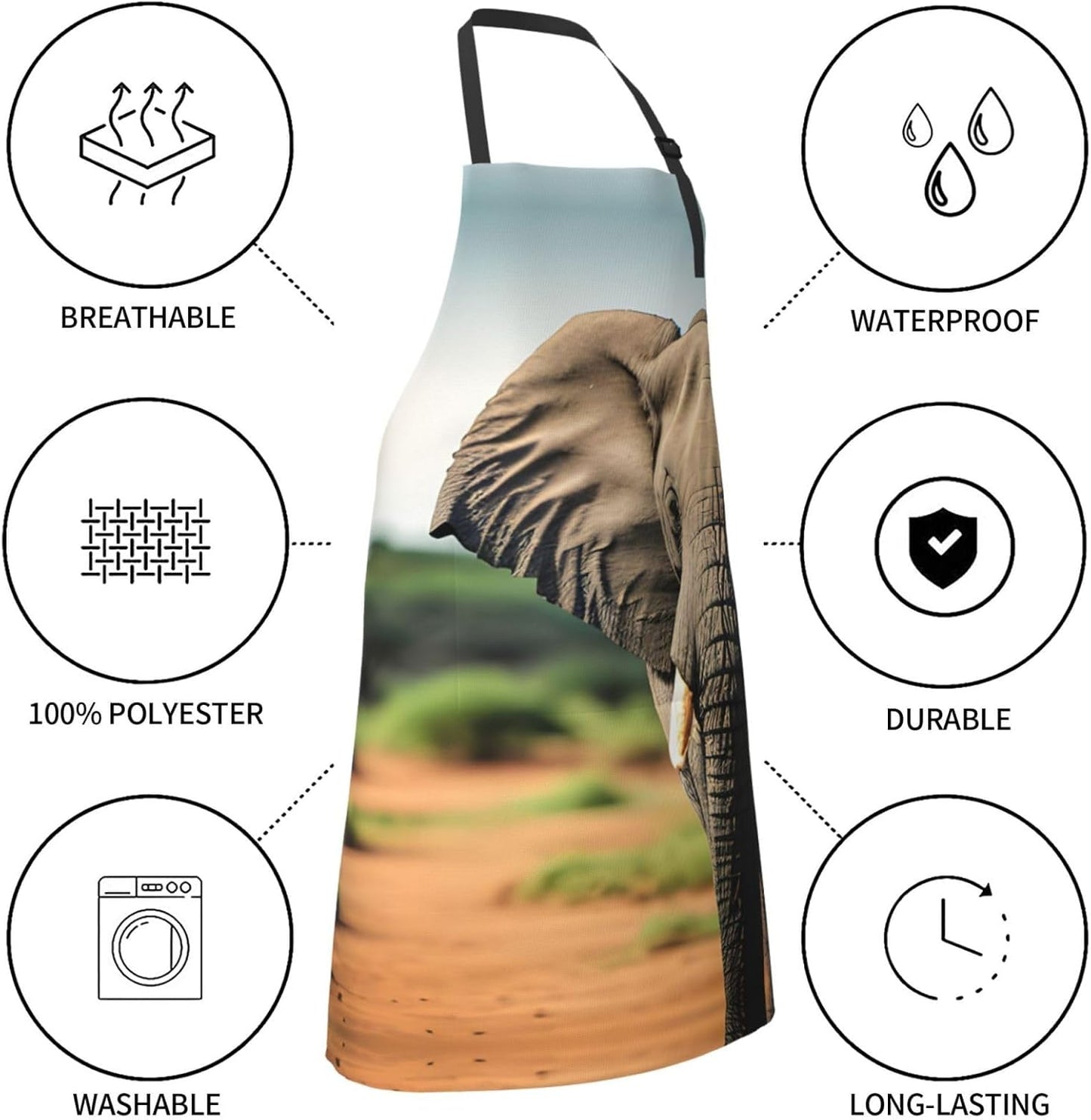 African Elephant print Waterproof chef's apron with pocket apron for kitchen cooking baking barbecue and gardening