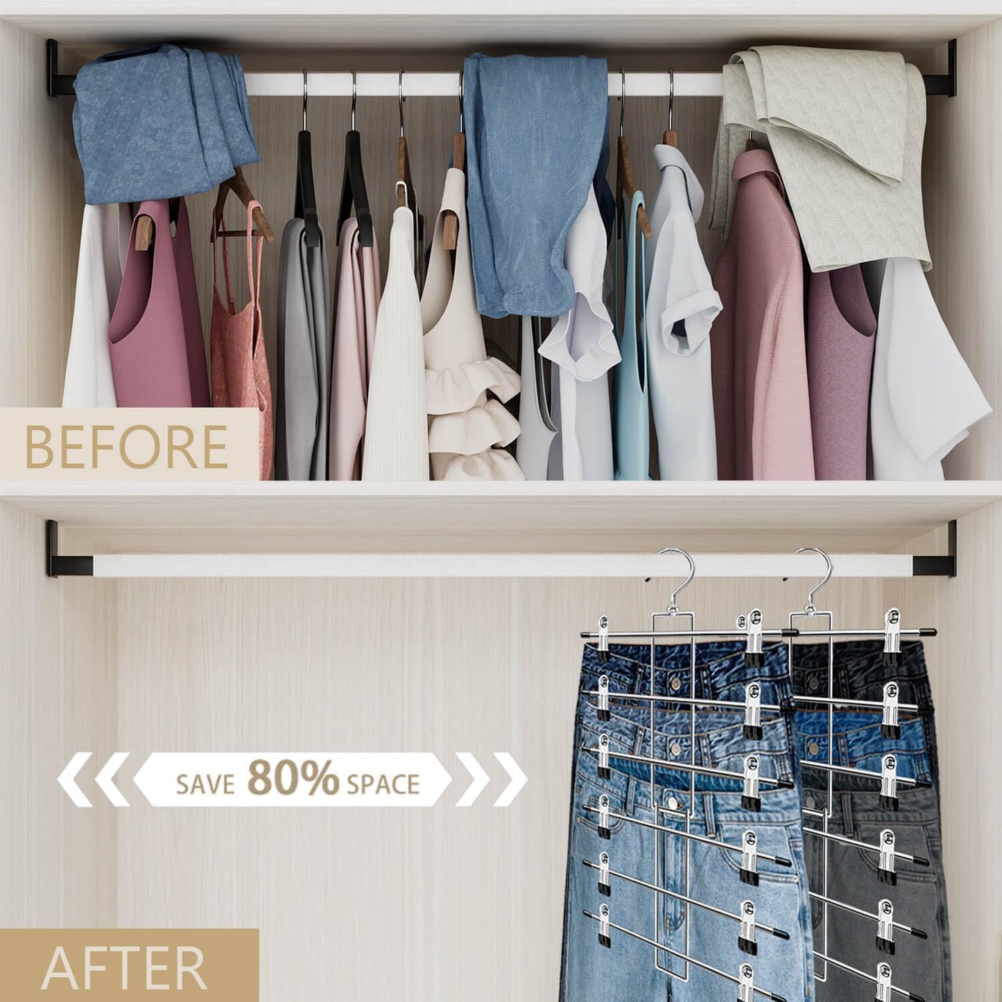 Pants Hangers with Clips,Space Saving Hanging Closet Organizer-6 Tiers