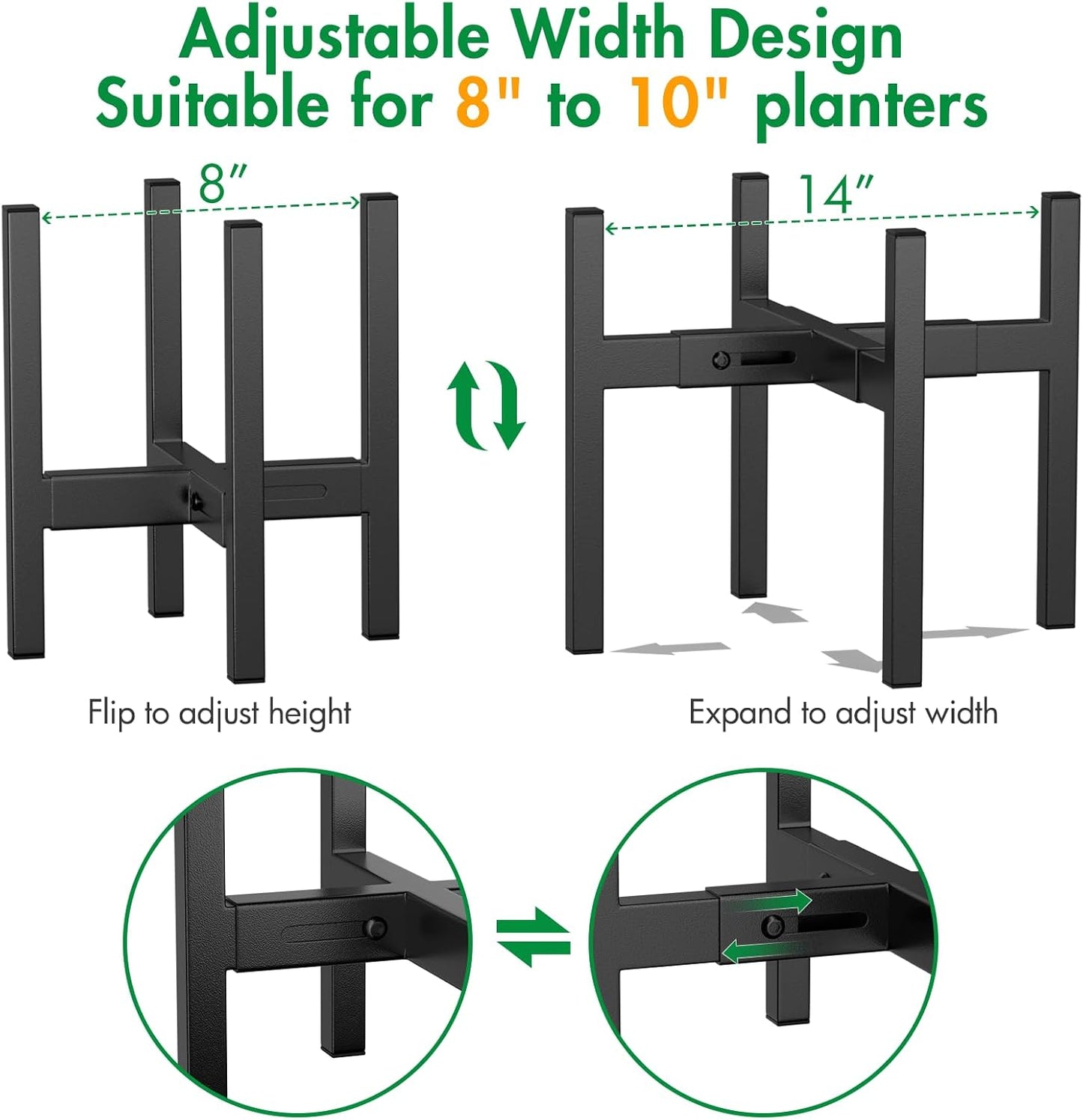 Adjustable Metal Plant Stand - Plants Holder Fits for 8-14 Inches Planter Flower Pots Indoor Outdoor ( Pot & Plant Not Included) -2 pack