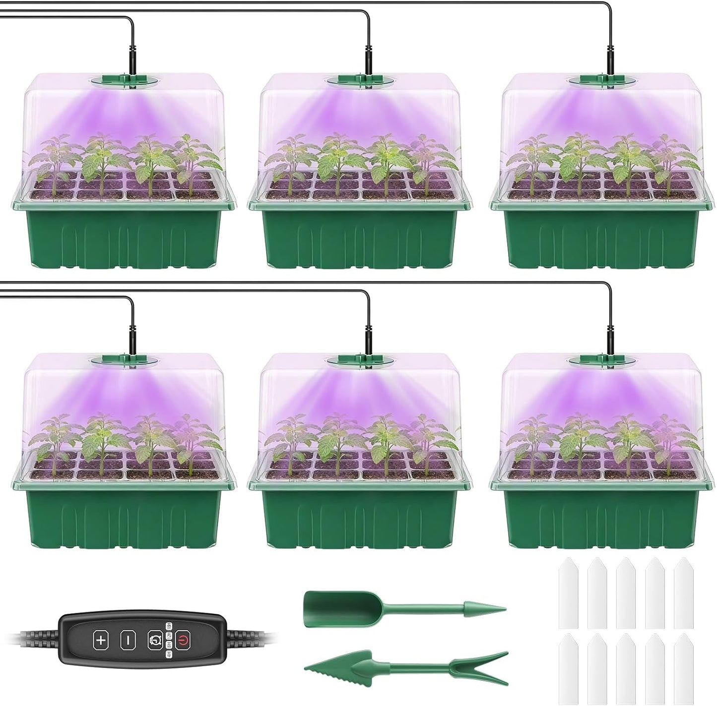 Pawfly 6 Pack Seed Starter Kit, 72 Cells, Seed Starter Trays with Adju