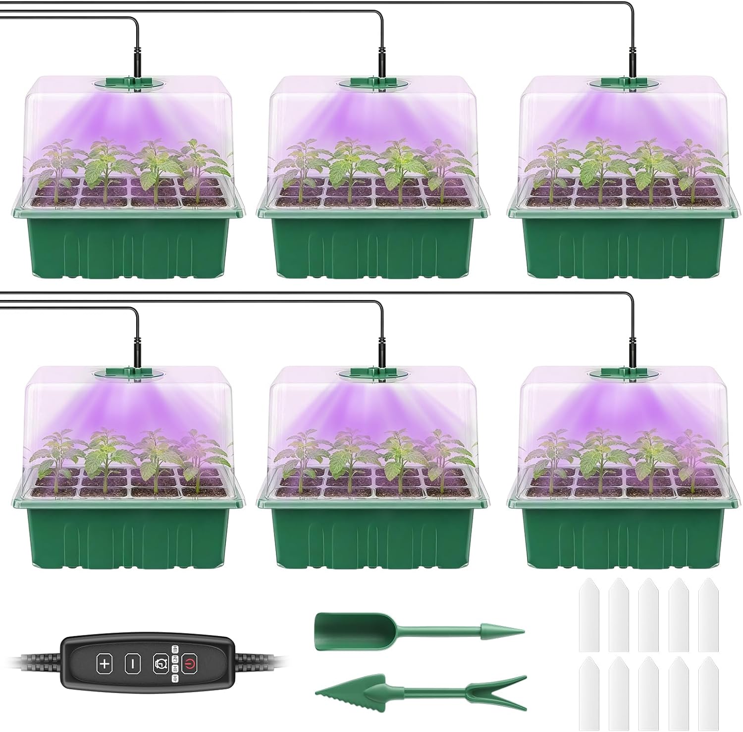 Pawfly 6 Pack Seed Starter Kit, 72 Cells, Seed Starter Trays with Adju