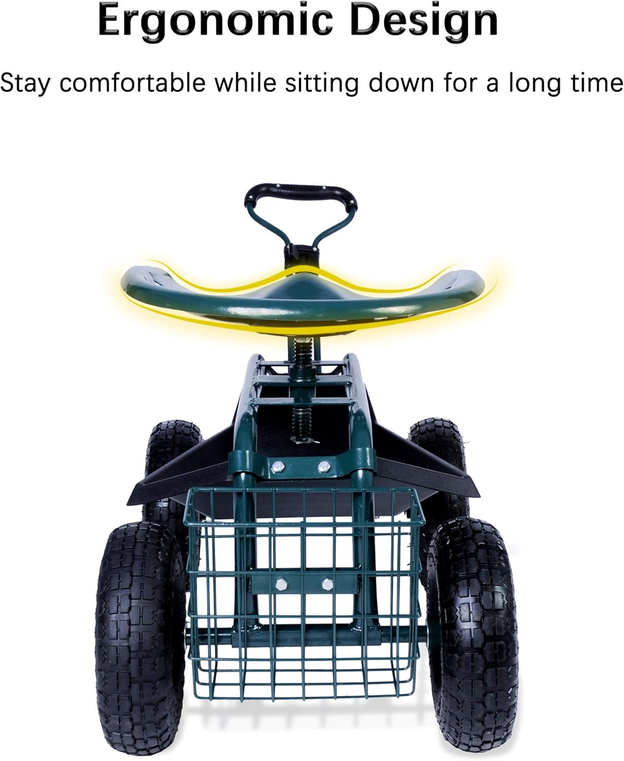 Heavy Duty Garden Cart with Seat and Wheels - Rolling Scooter Work Seat Utility Tool Cart - 330lbs Weight Capacity