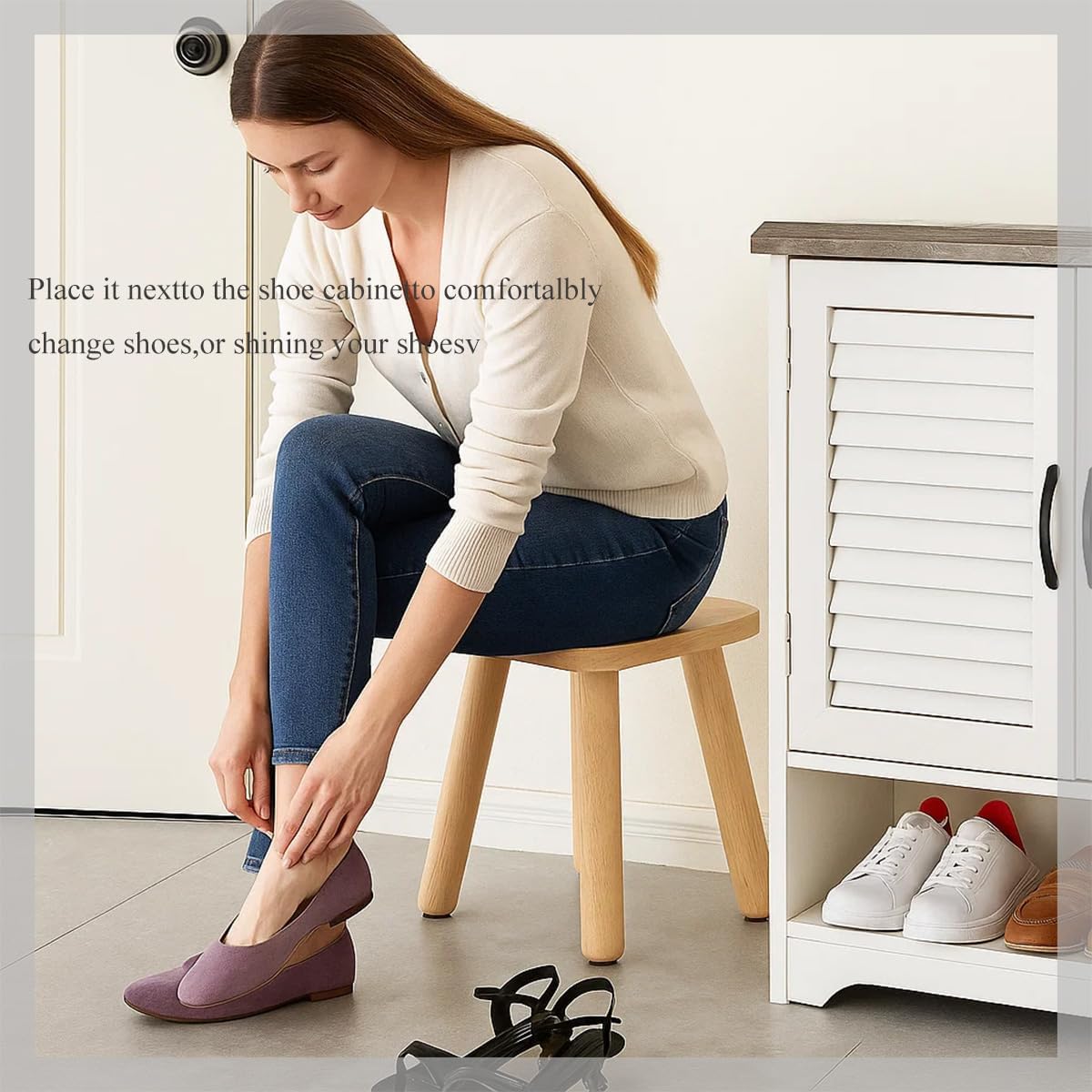 Wooden Step stools, Plant stools, Small Wooden stools with Four Detachable and Assembled Legs,offering Good Balance. (Wood Tone)