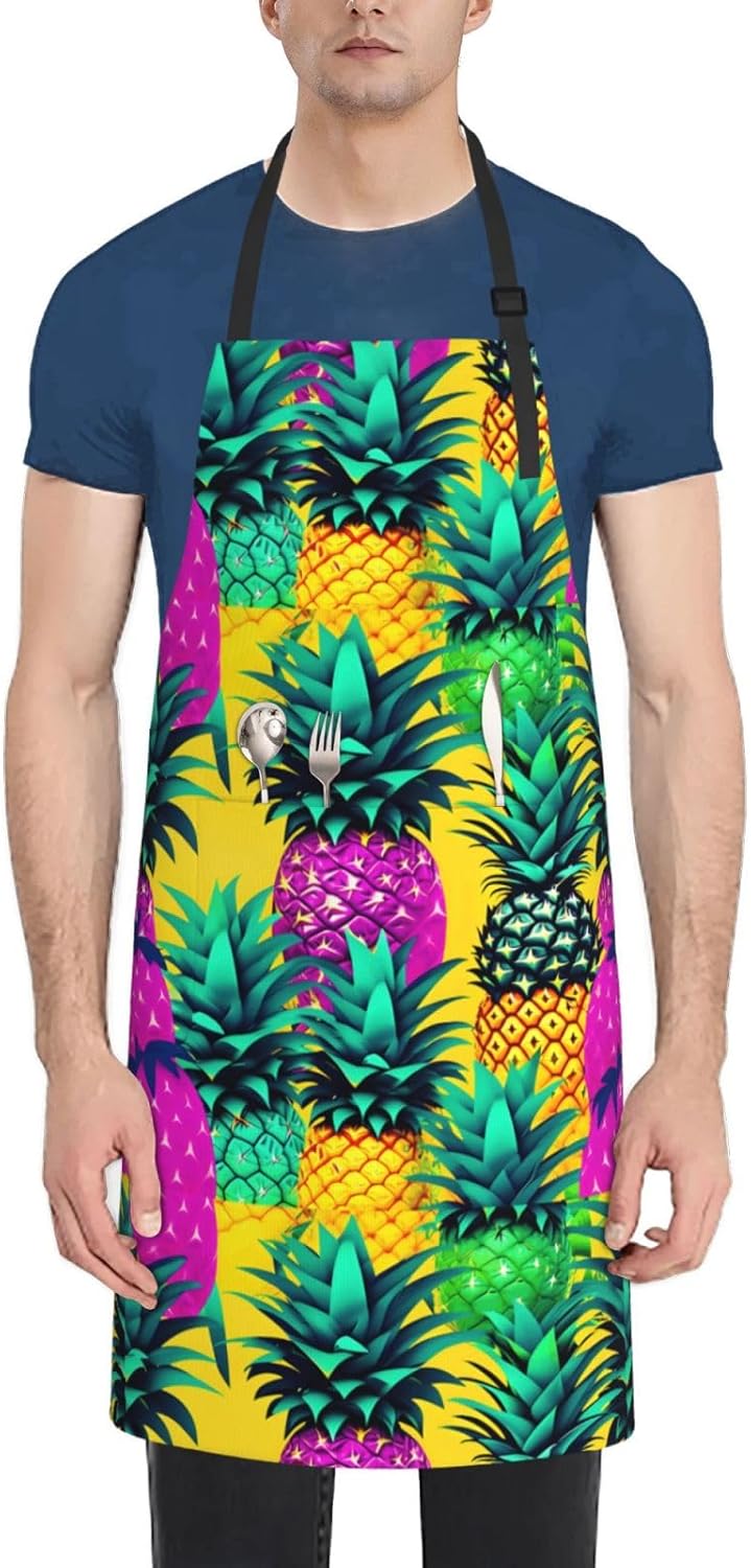 YANYU Colorful Pineapple Print 28x33 In Kitchen Apron Stylish Chef Apr