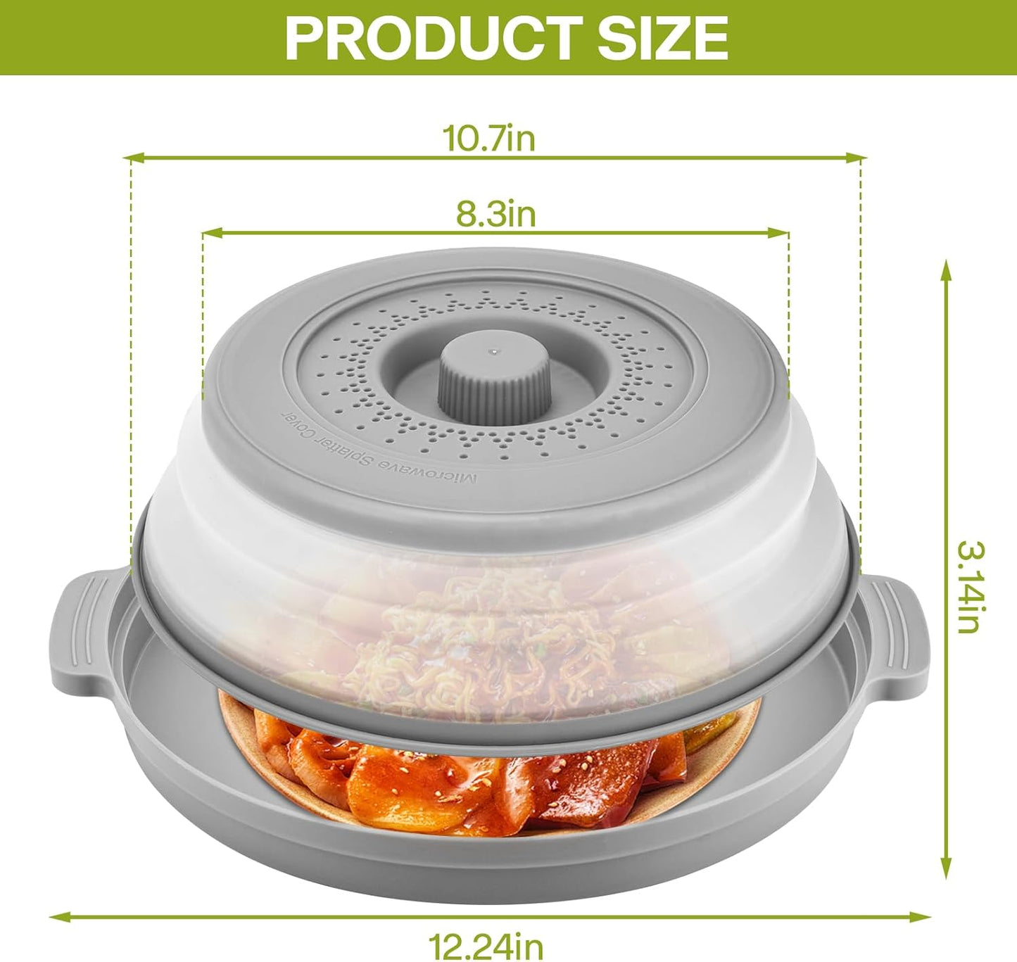 Microwave Splatter Cover for Food with Anti-scald Base Plate,Large Plastic & Silicone Vented Avoid Scalding Collapsible Guard Lid,Kitchen Essential Gadgets for Meal Prep-10.7 Inch (gray)