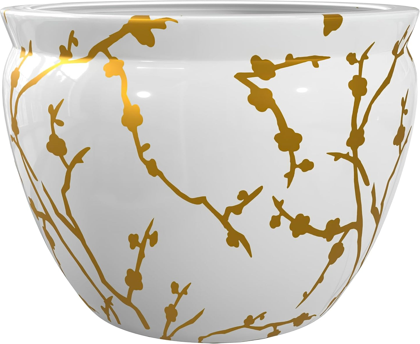 Red Lantern 12" Gold Branches Fishbowl Planter or Cachepot for Indoor/Outdoor Use in Garden Entryway Living Room Boho Eclectic Modern Contemporary Classic Traditional Style Decor