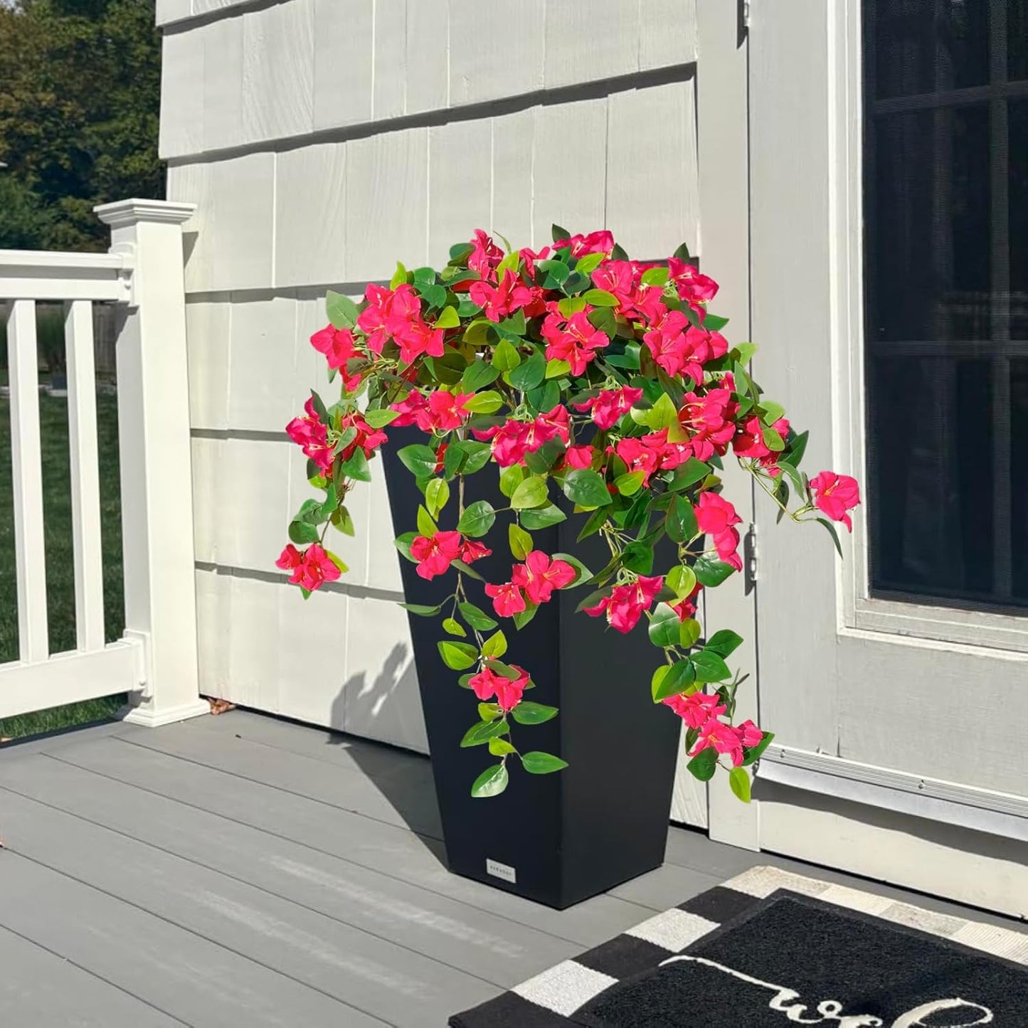 Artificial Faux Bougainvillea Flowers Plants for Outdoor Outside UV Resistant, 2 PCS Fake Silk Long Hotpink Hanging Vines Realistic Look Real for Spring Porch Planter Pot Patio Balcony Yard Decoration