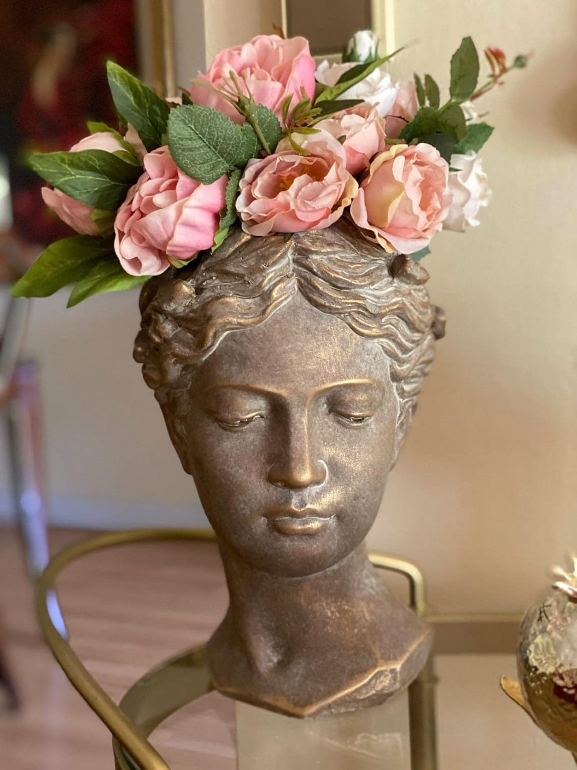 Greek/Roman Style Female Statue Head Cement Planter - Unique Planter Pot for Indoor Outdoor Home Garden Decor (10.5")