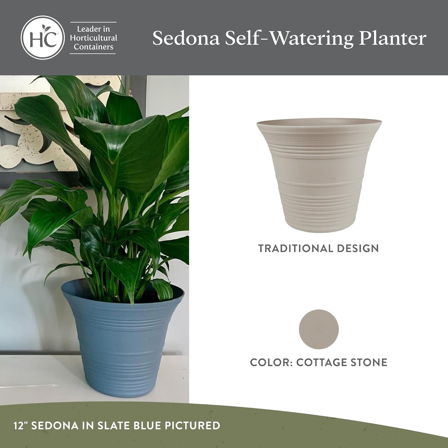 The HC Companies 14 Inch Sedona Round Self Watering Planter Pots, Ligh