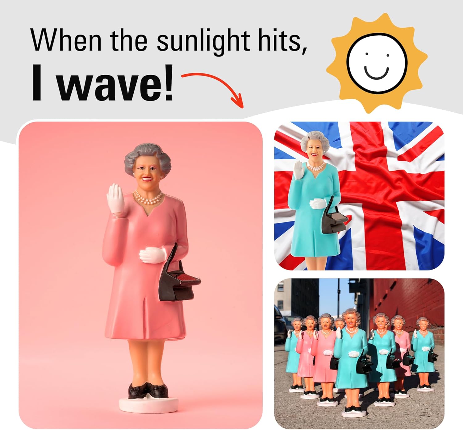 Kikkerland Solar Powered Waving Queen Figurine: Fun Decor for Home & K