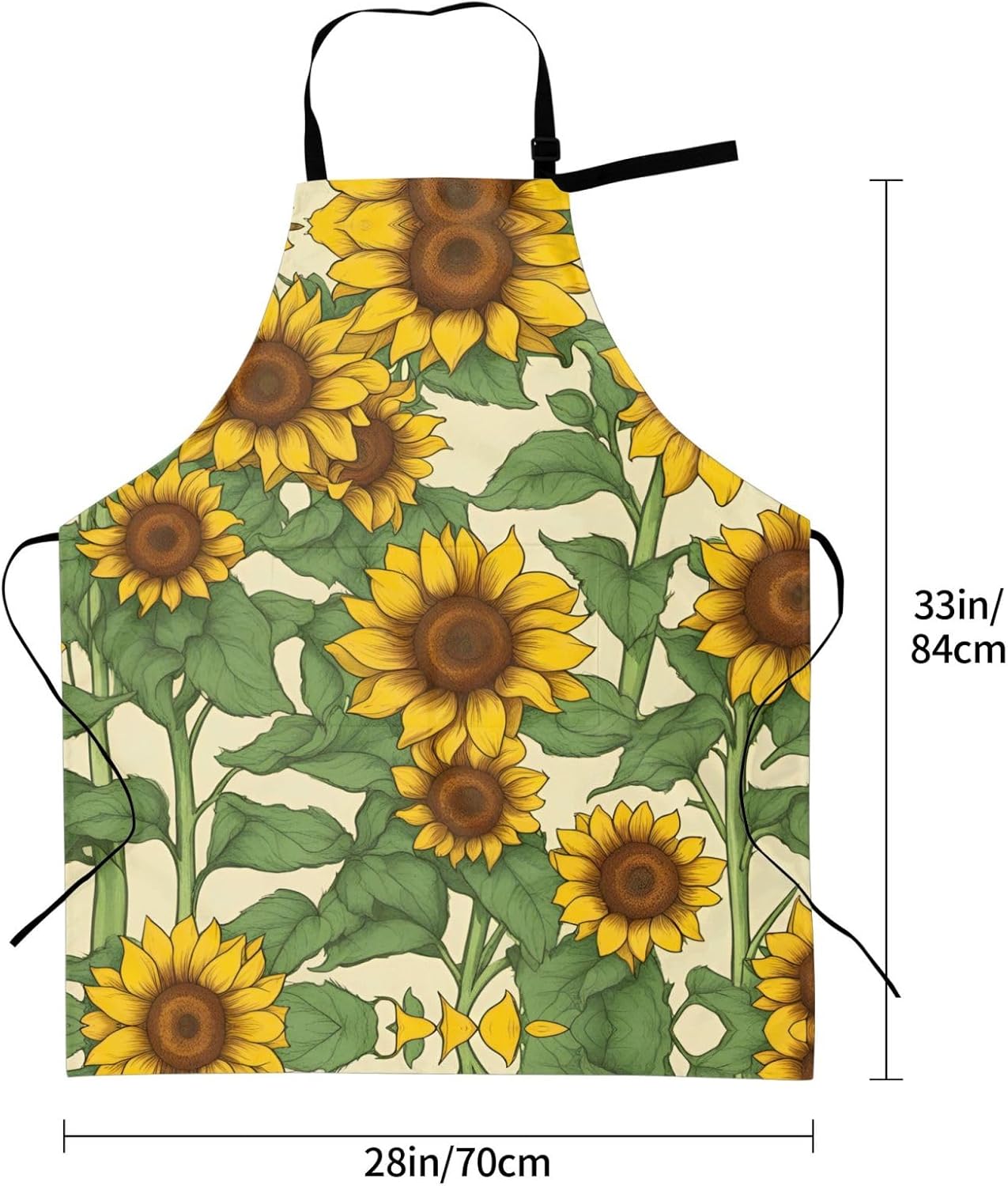 Sunflower print Waterproof apron with pocket adjustable cooking apron for adult kitchen bibs to bake