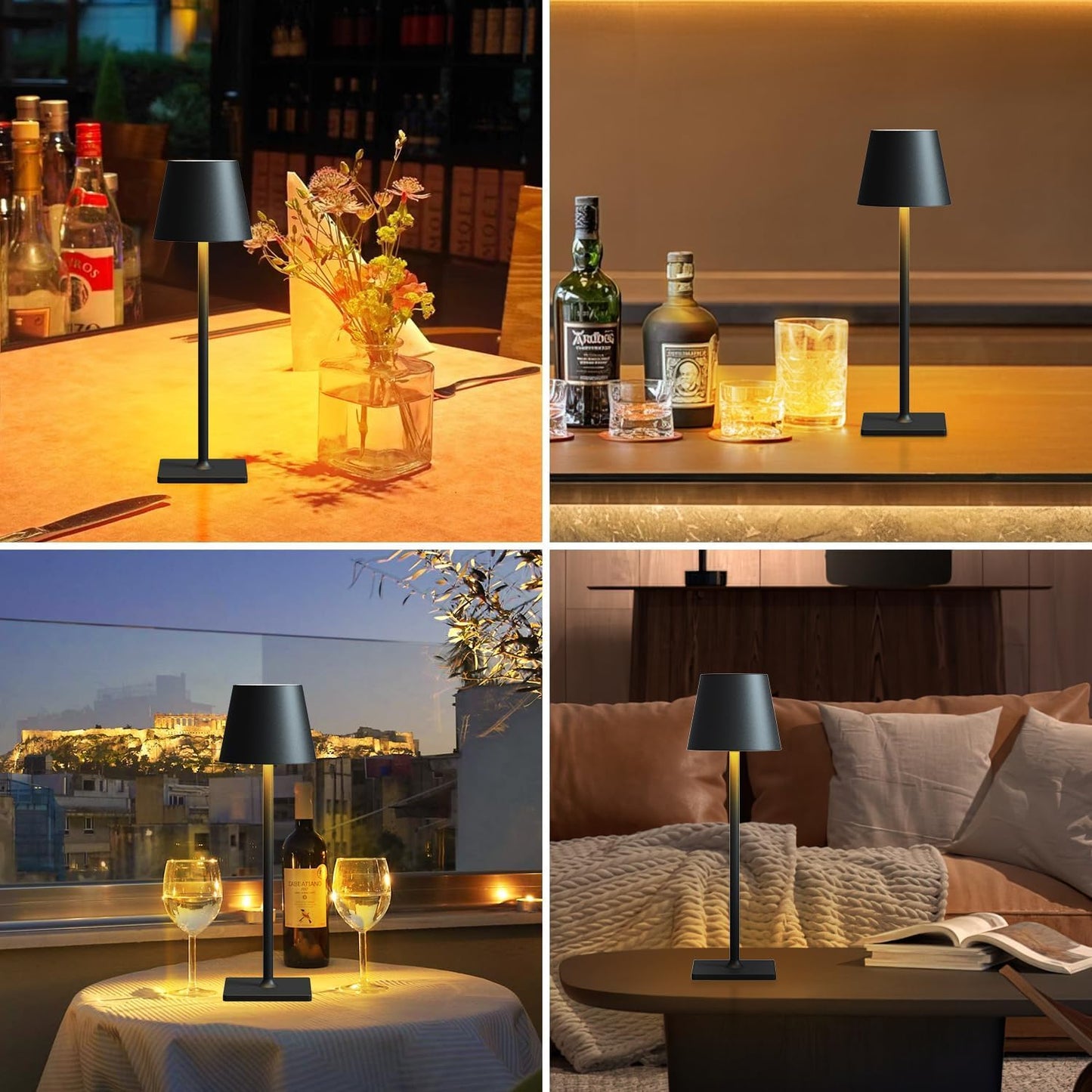 Cordless Table Lamps, Outdoor Solar LED Lamp, 4000mAh Rechargeable Bottle Lamp, Touch RGB Color Stepless Dimming Light for Bedroom, Restaurants, Patio, Camping,Bar Black