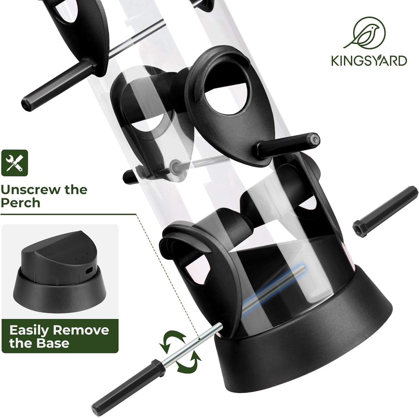 Kingsyard Tube Bird Feeders for Outdoors Hanging, Wild Bird Feeder with 6 Feeding Ports, Easy to Clean & Refill, 2 lbs Seed Capacity, Great for Attracting Finches, Cardinals (Black)