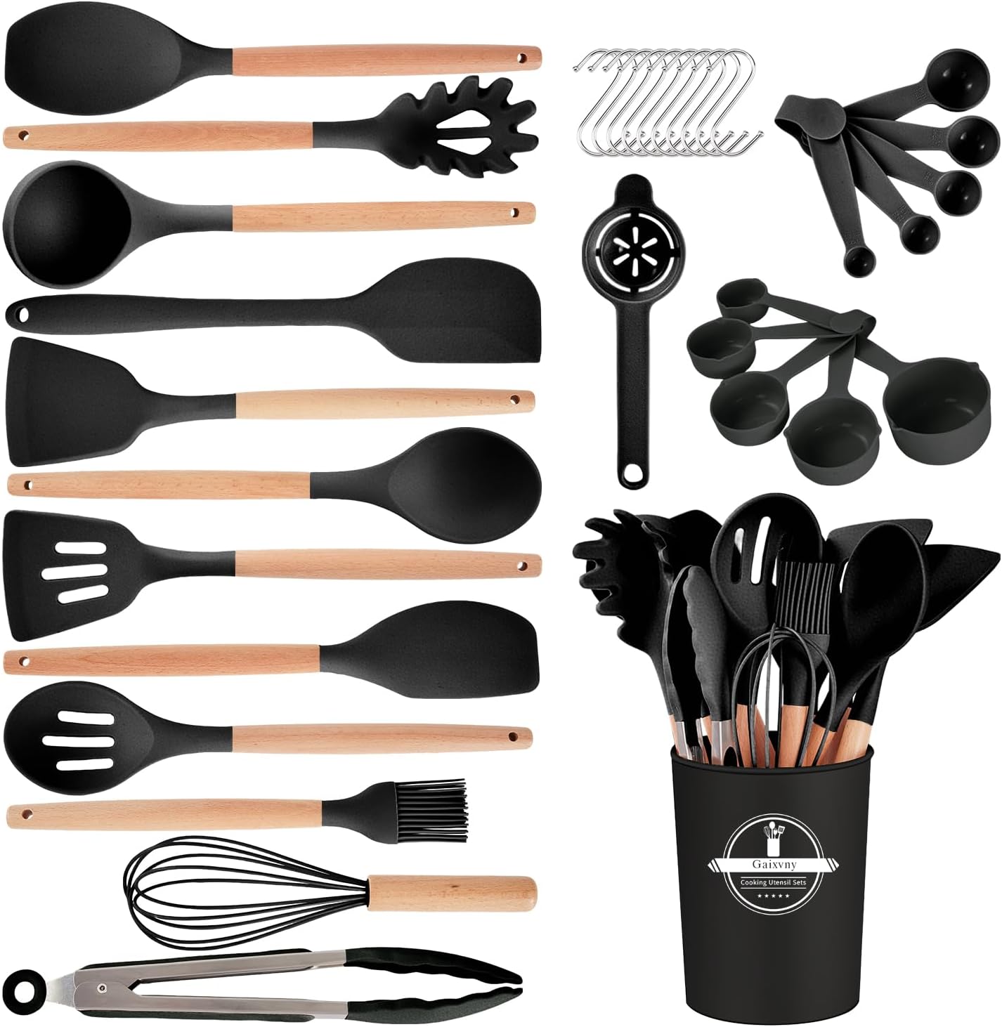 Kitchen Utensils Set - 34 PCS Non-Stick Silicone Cooking Utensils Set 