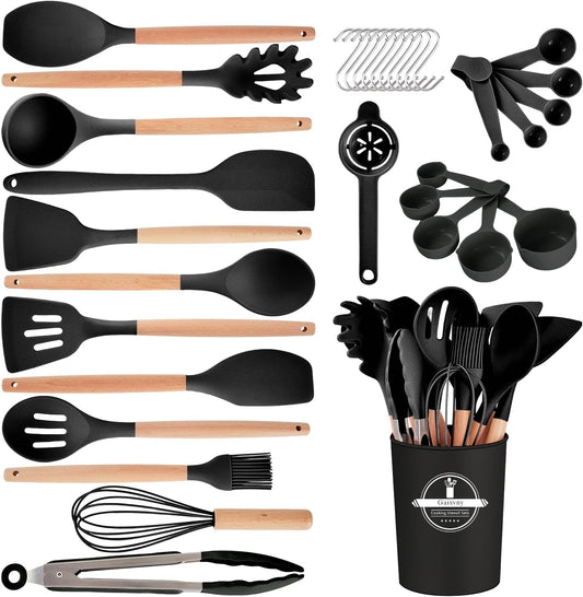 Kitchen Utensils Set - 34 PCS Non-Stick Silicone Cooking Utensils Set 