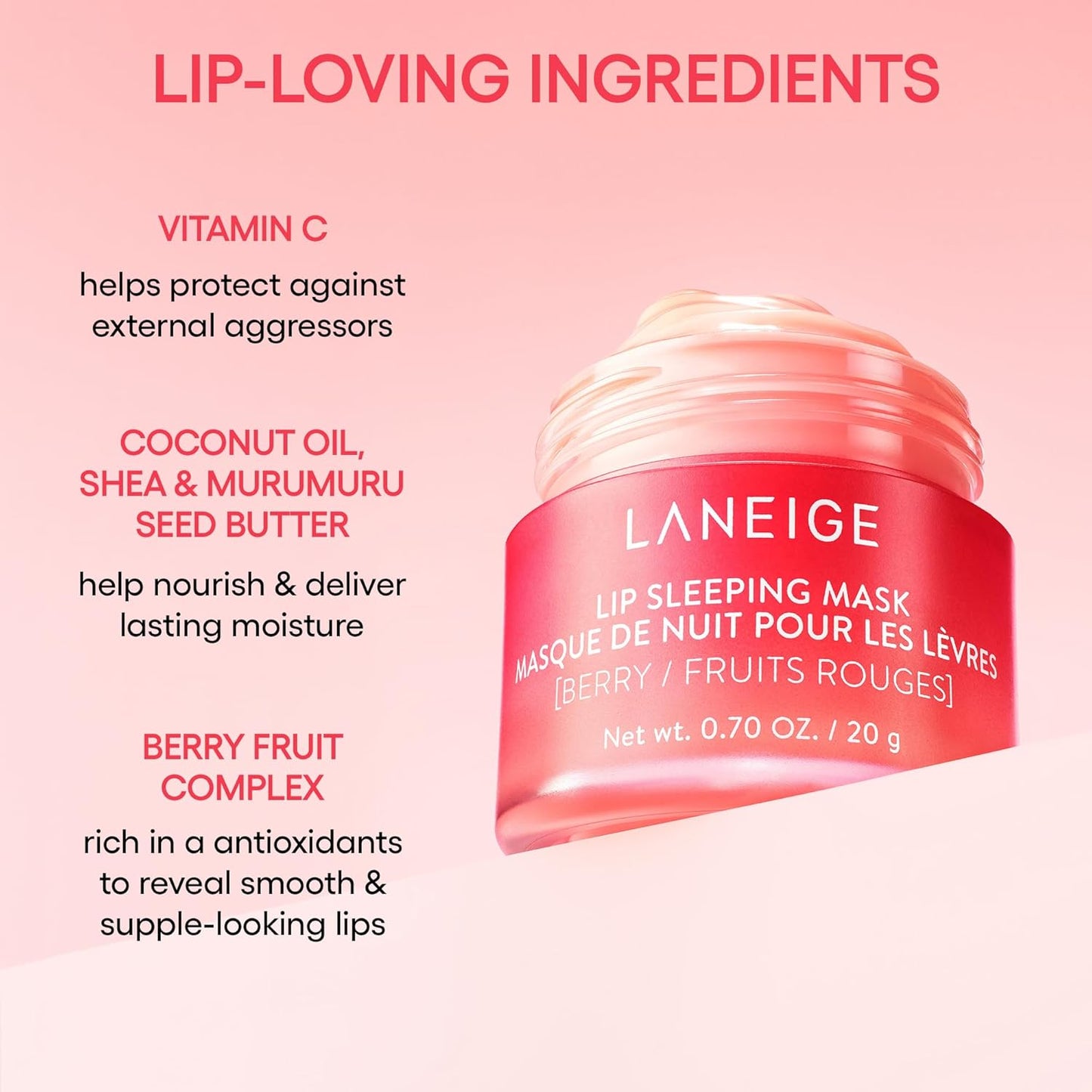 LANEIGE Lip Sleeping Mask: Nourish, Hydrate, Vitamin C, Murumuru & She