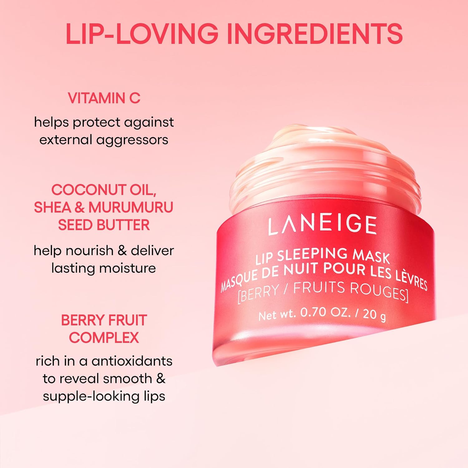 LANEIGE Lip Sleeping Mask: Nourish, Hydrate, Vitamin C, Murumuru & She