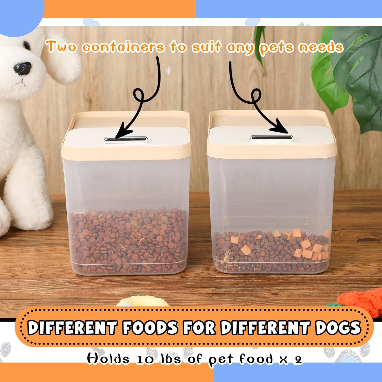 2 Pack 30 Lbs Airtight Dog Food Storage Container with 2 Scoops, Clear