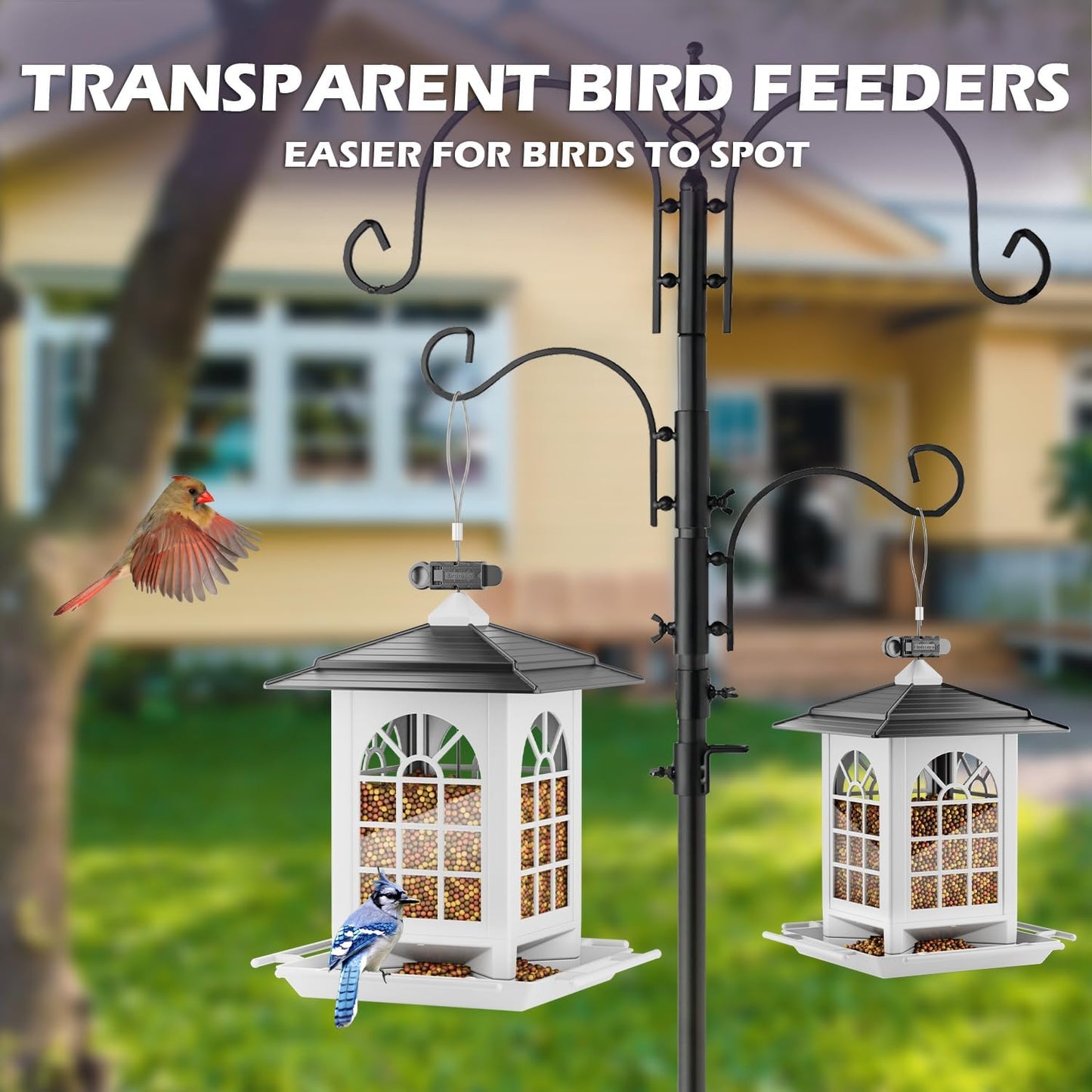Birdream 2 Pack Bird Feeders for Outdoors Hanging - 7LB Total Capacity Classic Courtyard Design Fun Assembly Bird Feeder, Attracting Wild Birds Cardinals Goldfinches - Black&White