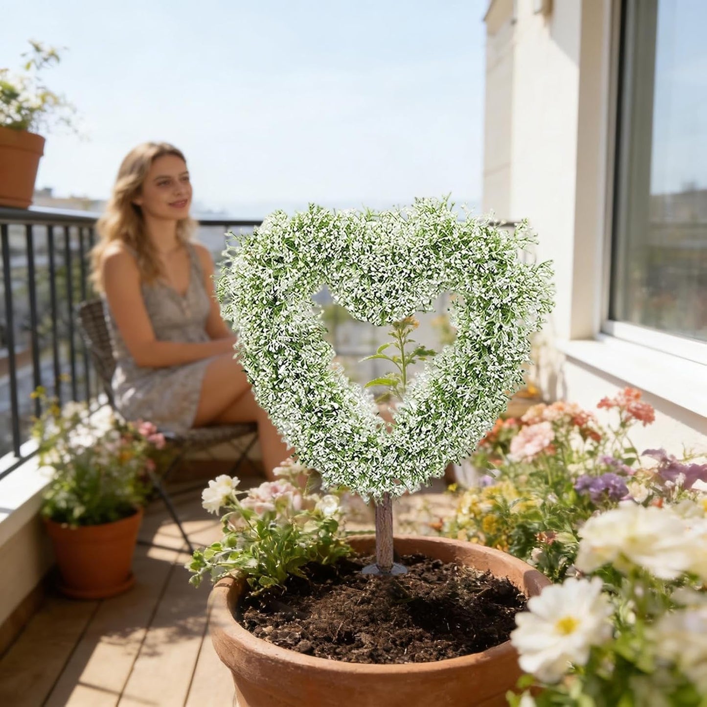 Artificial Topiary Decor - 25.5in Heart Shaped, Valentine Plant with Spring Design, Outdoor Garden with Weather Resistant, Wedding Stake Ornament, Farmhouse Decoration for Planter Pot
