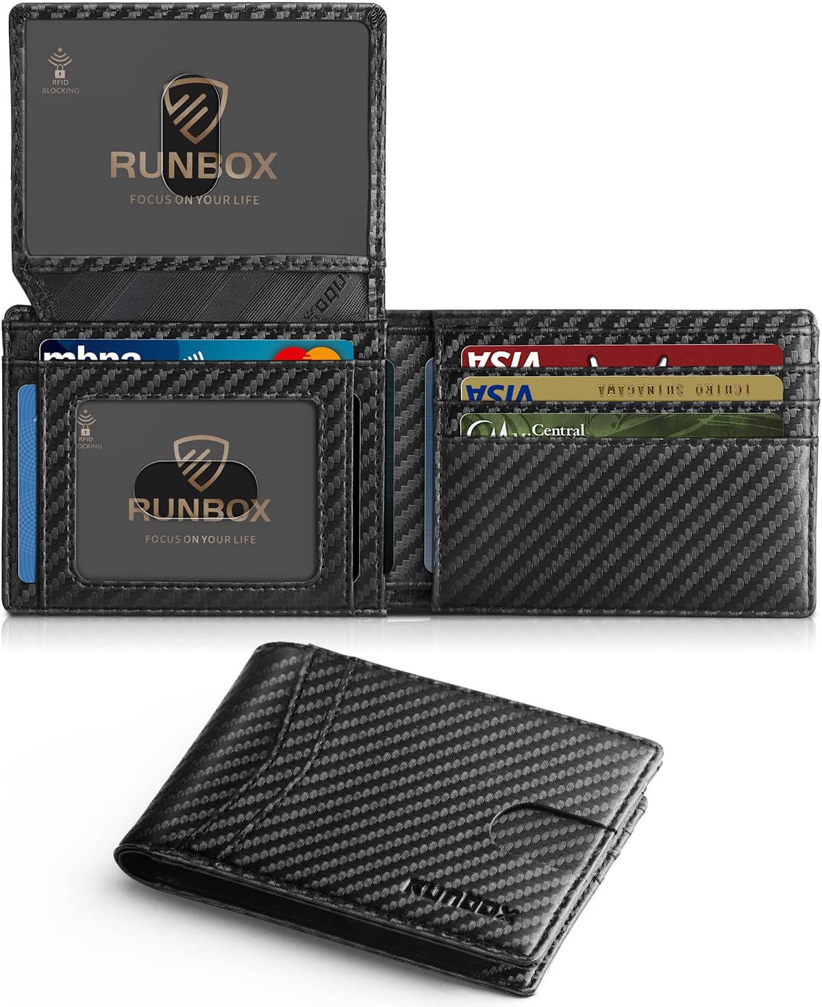 RUNBOX Wallet for Men Slim Rfid Leather 2 ID Window With Gift Box | Sl