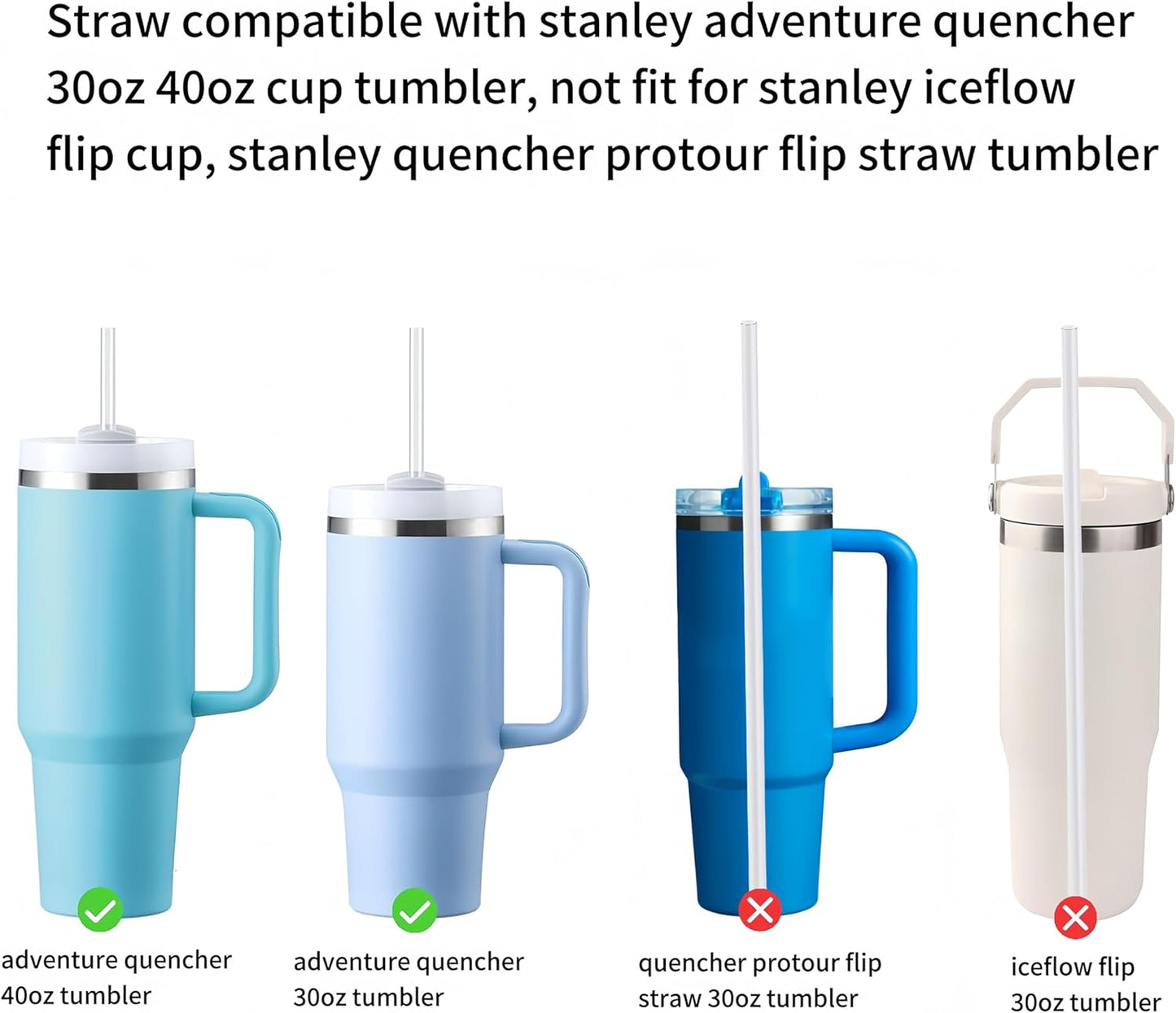 Replacement Straw Compatible with Stanley Quencher 40 oz,30 oz Tumbler, 12 inch Extra Long Reusable Straws Plastic For 40 Oz Cup,Clear-6 Pack