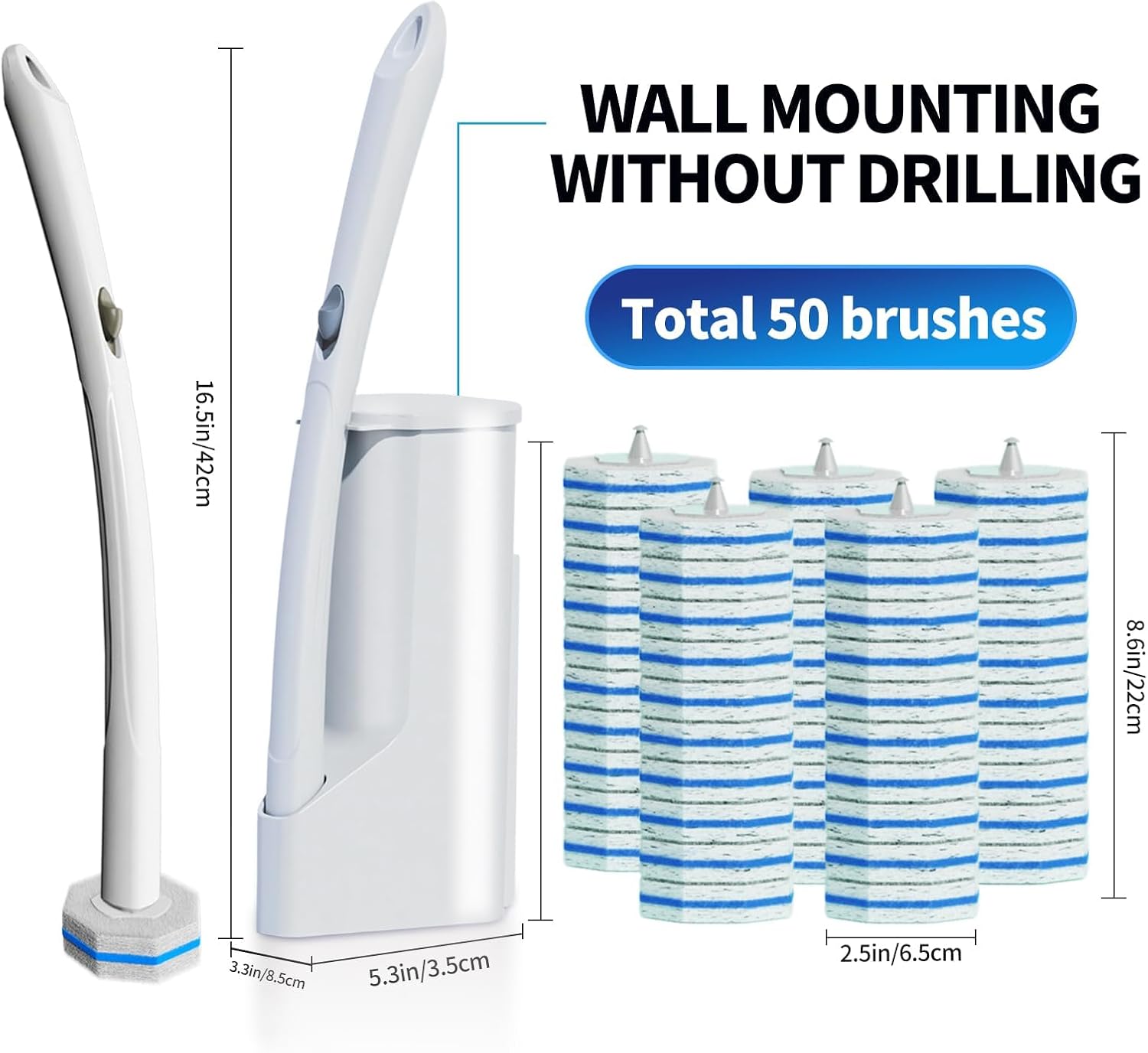 Disposable Toilet Brush Cleaning System with 50pcs Refills Pads Replac