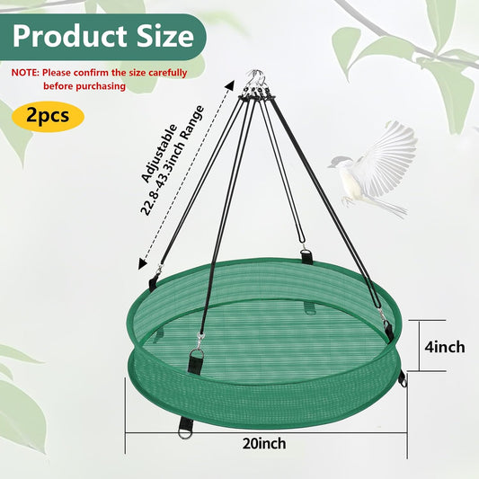 2Pcs Bird Seed & Shell Catcher Tray for Hanging Bird Feeder Platform, Birdseed Hoop for Outdoor Garden Hanging Tray (Green, 20inch)