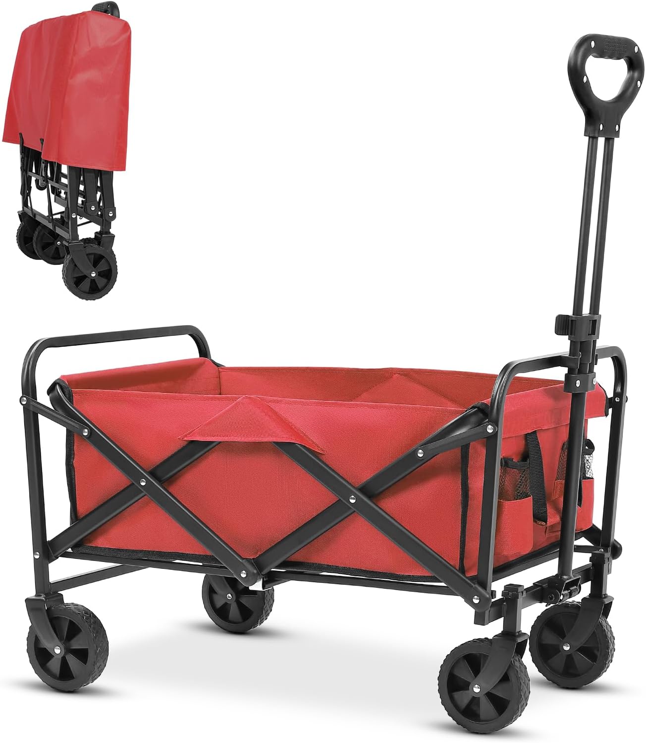 Collapsible Foldable Beach Wagon,Wagon Carts with Wheels folding,Utility Grocery Lounge Wagon for Sand Camping Sports Shopping Outdoor(Red).
