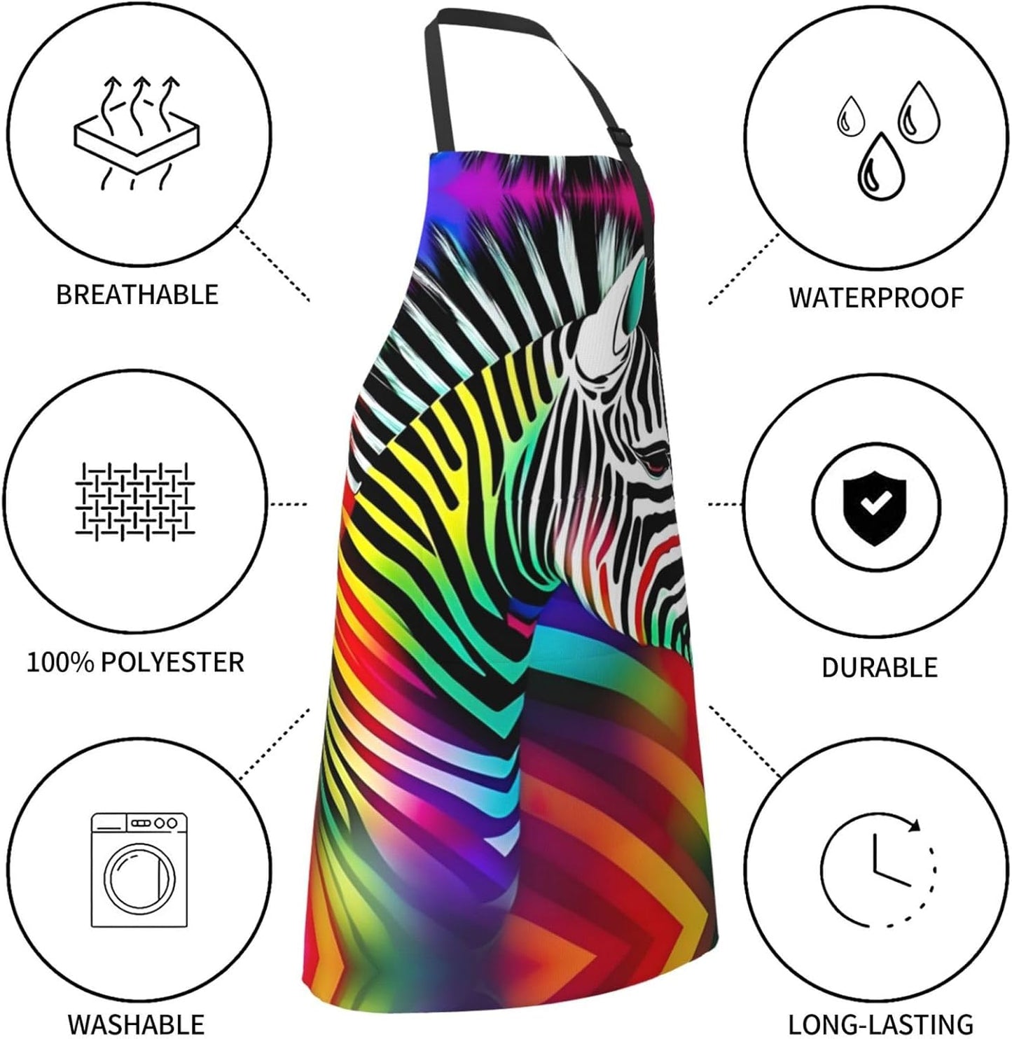 Colorful Rainbow Zebra print Waterproof chef's apron with pocket apron for kitchen cooking baking barbecue and gardening