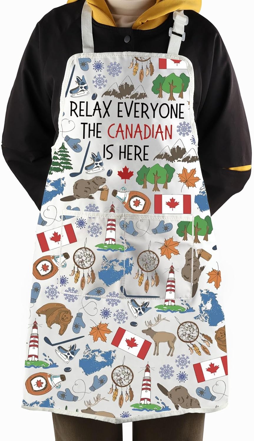WCGXKO Relax Everyone the Canadian Is Here Kitchen Apron Funny Canadian Canada Gift Canada Day Gift