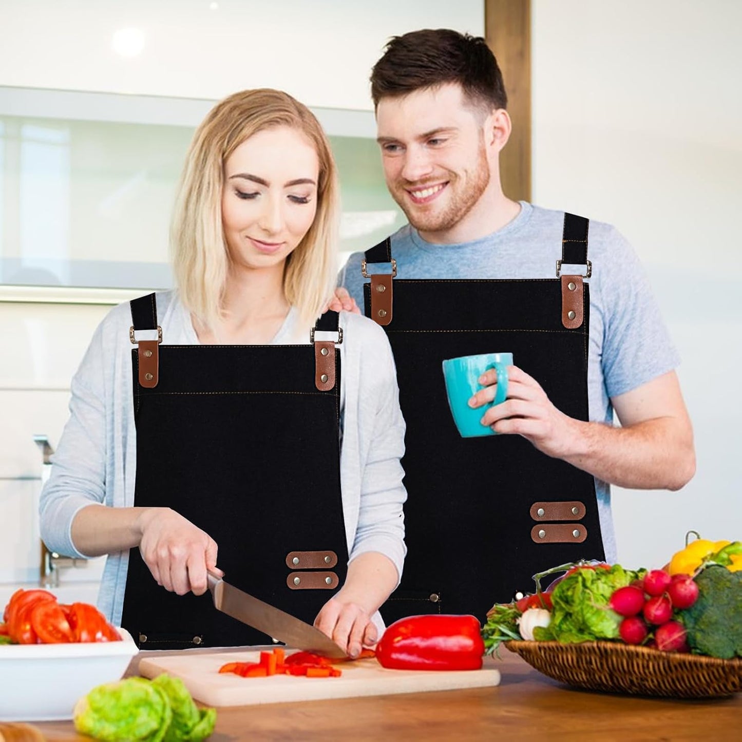 Apron for Men Women, Chef Apron with Adjustable Neck Strap, Heavy Duty